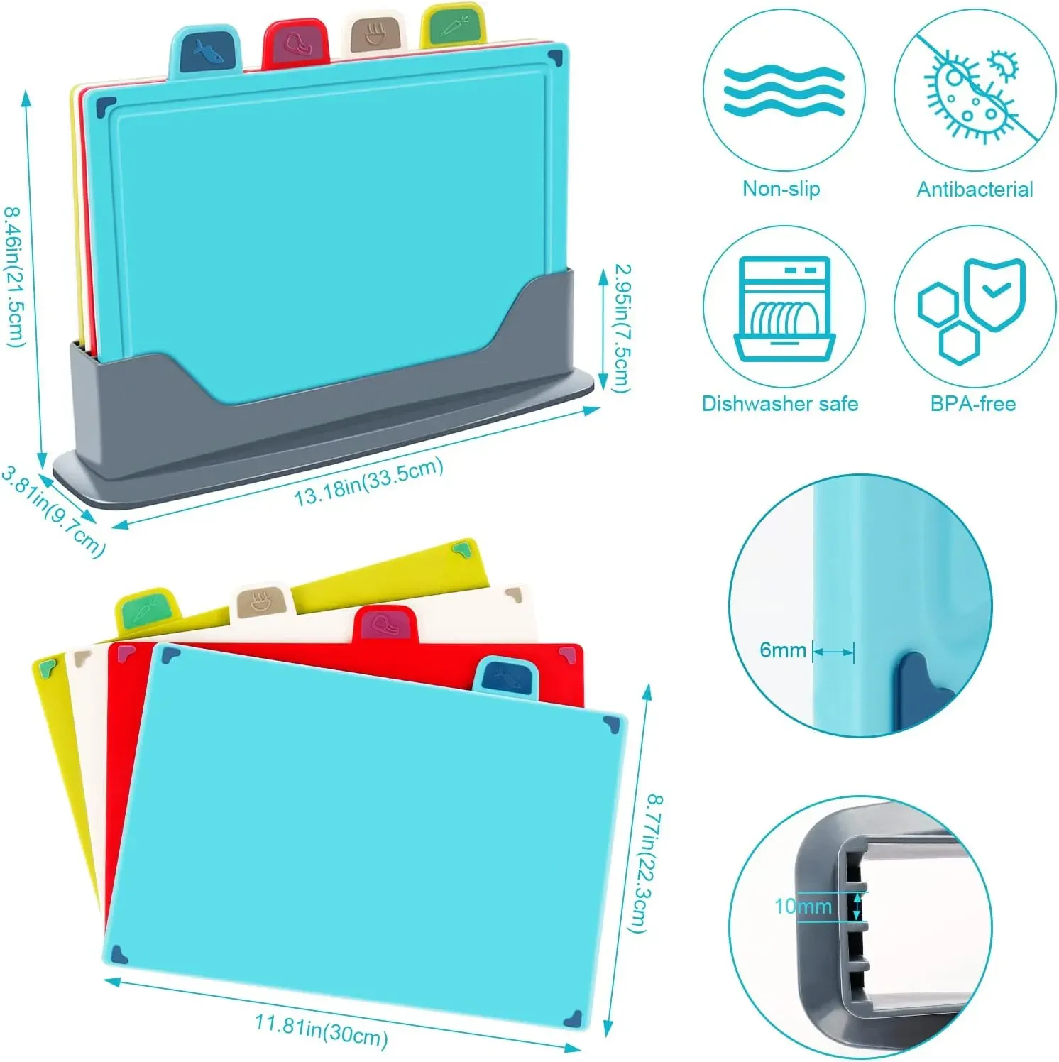 CARLA HOME 4 Pcs Colour Coded Cutting Board Set with Stand for Kitchen view 4
