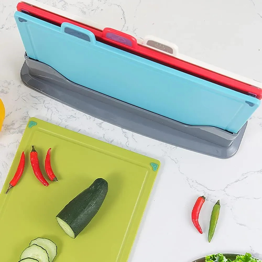 CARLA HOME 4 Pcs Colour Coded Cutting Board Set with Stand for Kitchen view 6