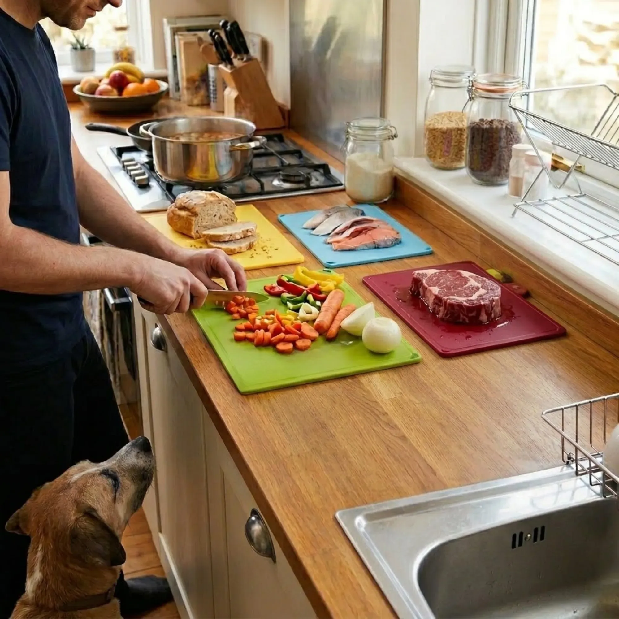 CARLA HOME 4 Pcs Colour Coded Cutting Board Set with Stand for Kitchen view 8