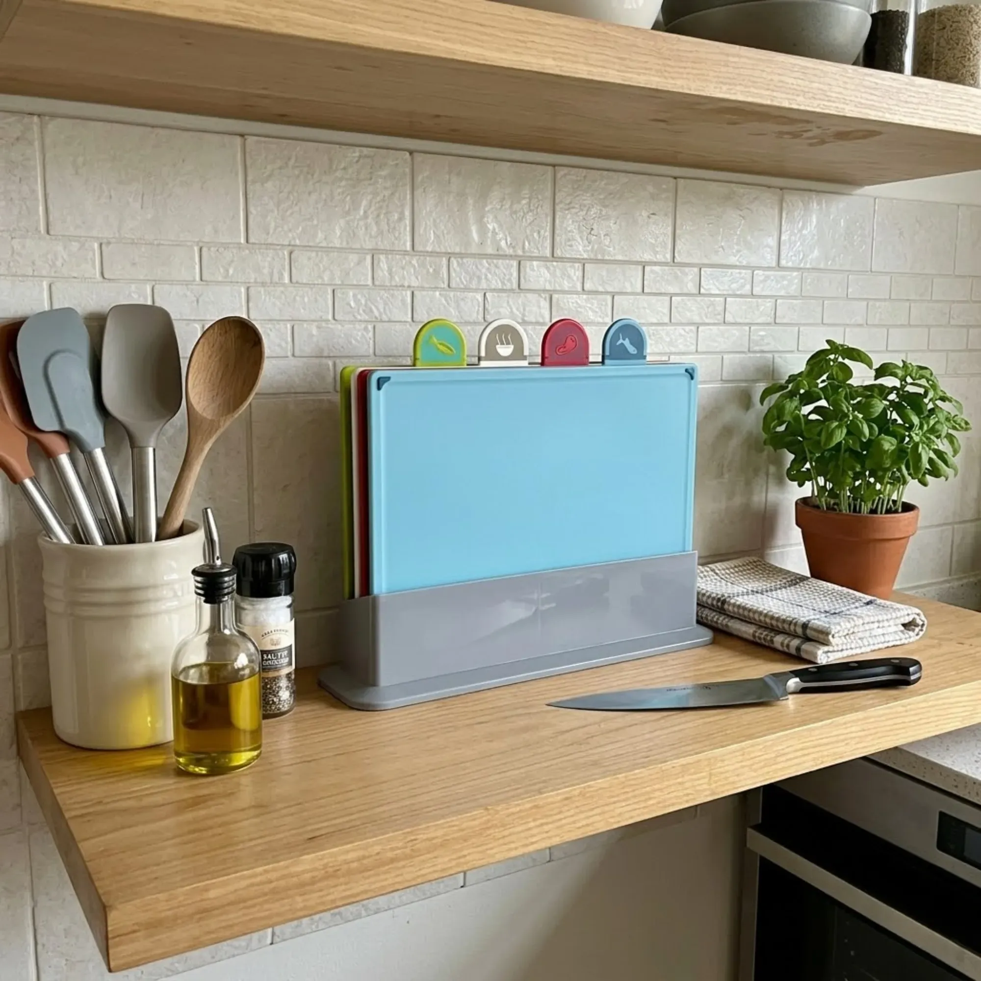 CARLA HOME 4 Pcs Colour Coded Cutting Board Set with Stand for Kitchen view 9
