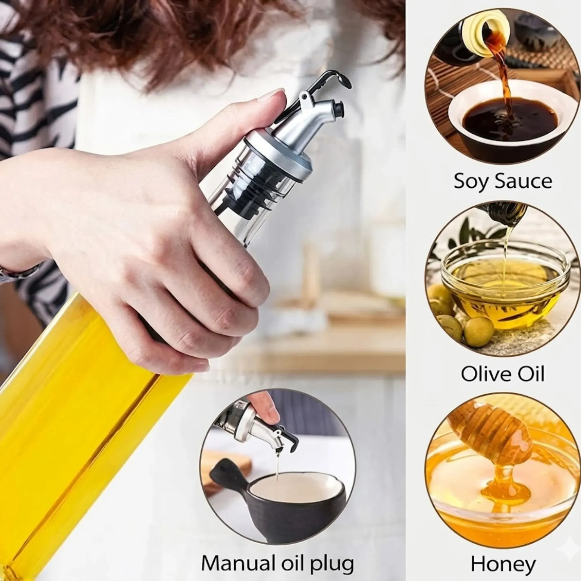 CARLA HOME 4 Pack Glass Oil Dispenser Bottle 500ml Transparent Kitchen view 7