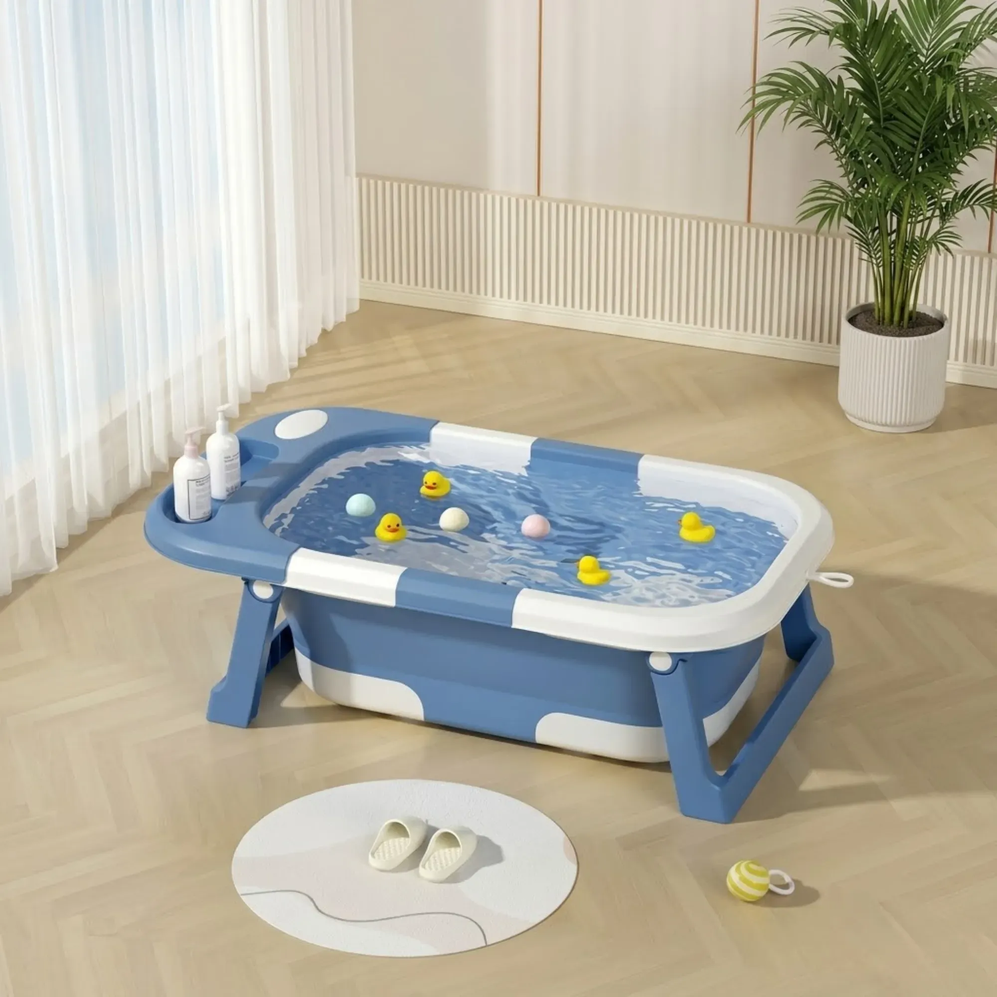 CARLA HOME Foldable Baby Bath Tub with Collapsible Toddler - Blue view 2