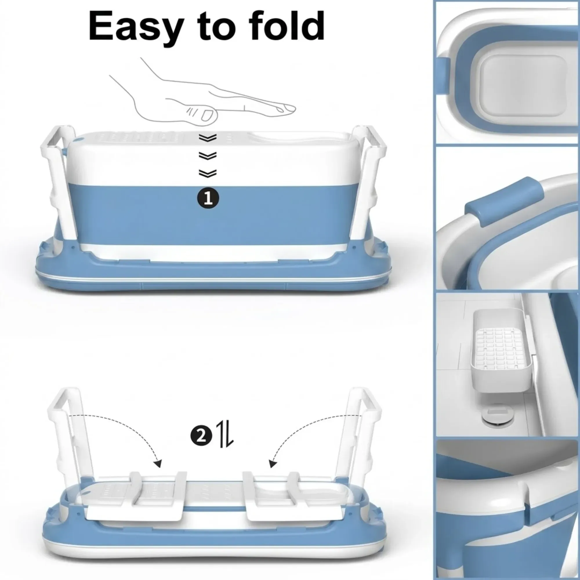 CARLA HOME Foldable Baby Bath Tub with Collapsible Toddler - Blue view 4