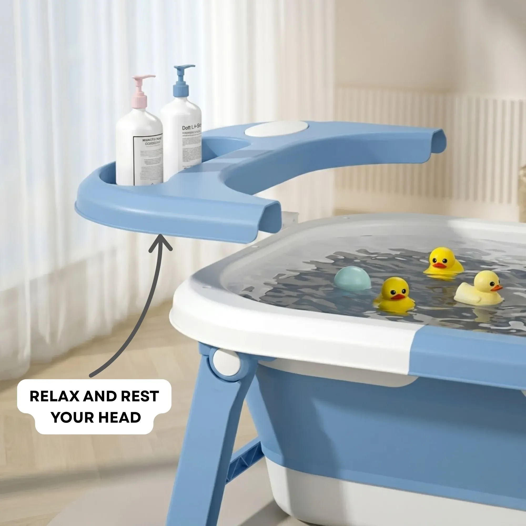CARLA HOME Foldable Baby Bath Tub with Collapsible Toddler - Blue view 5