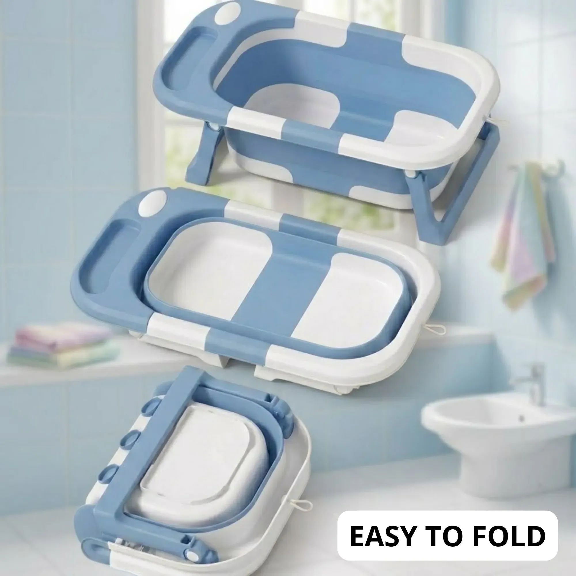 CARLA HOME Foldable Baby Bath Tub with Collapsible Toddler - Blue view 6