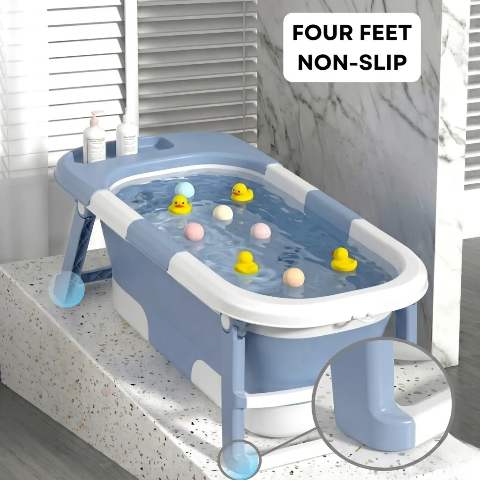 CARLA HOME Foldable Baby Bath Tub with Collapsible Toddler - Blue view 7