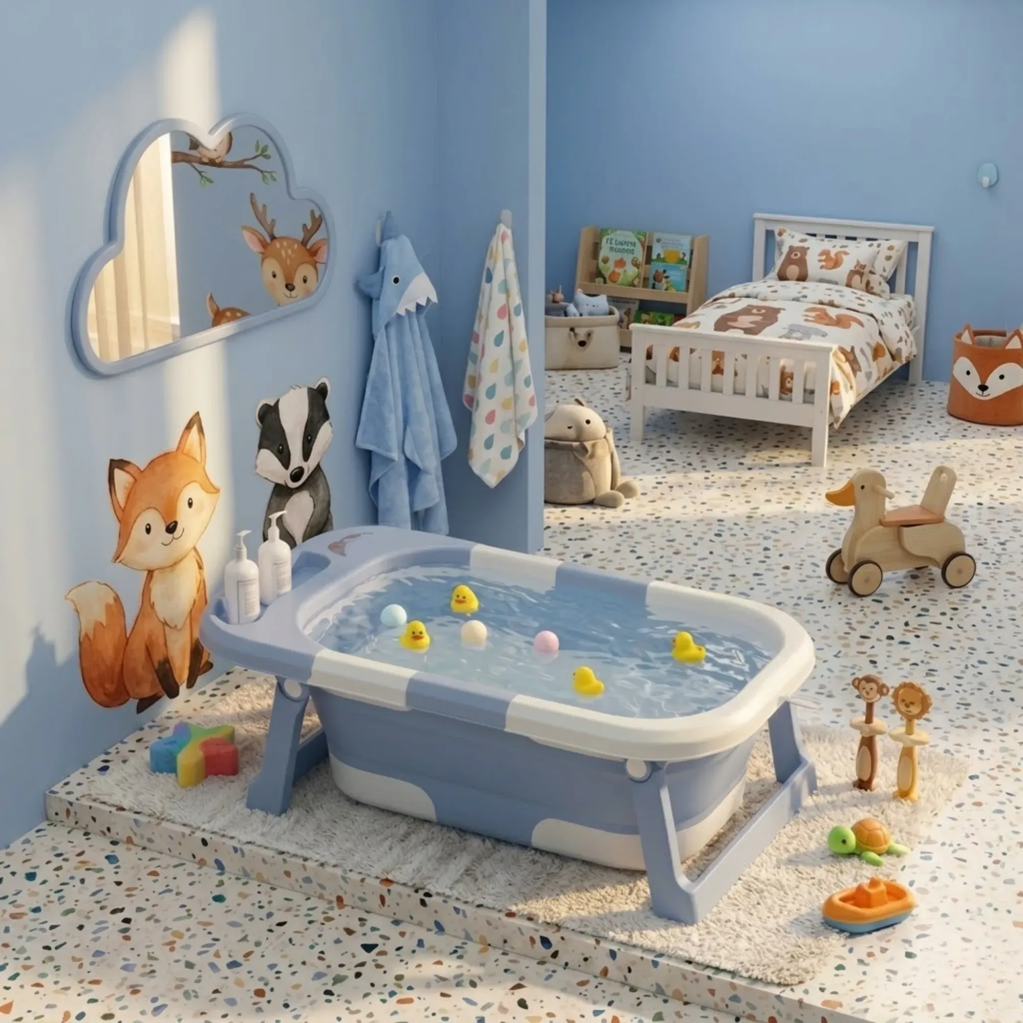 CARLA HOME Foldable Baby Bath Tub with Collapsible Toddler - Blue view 8