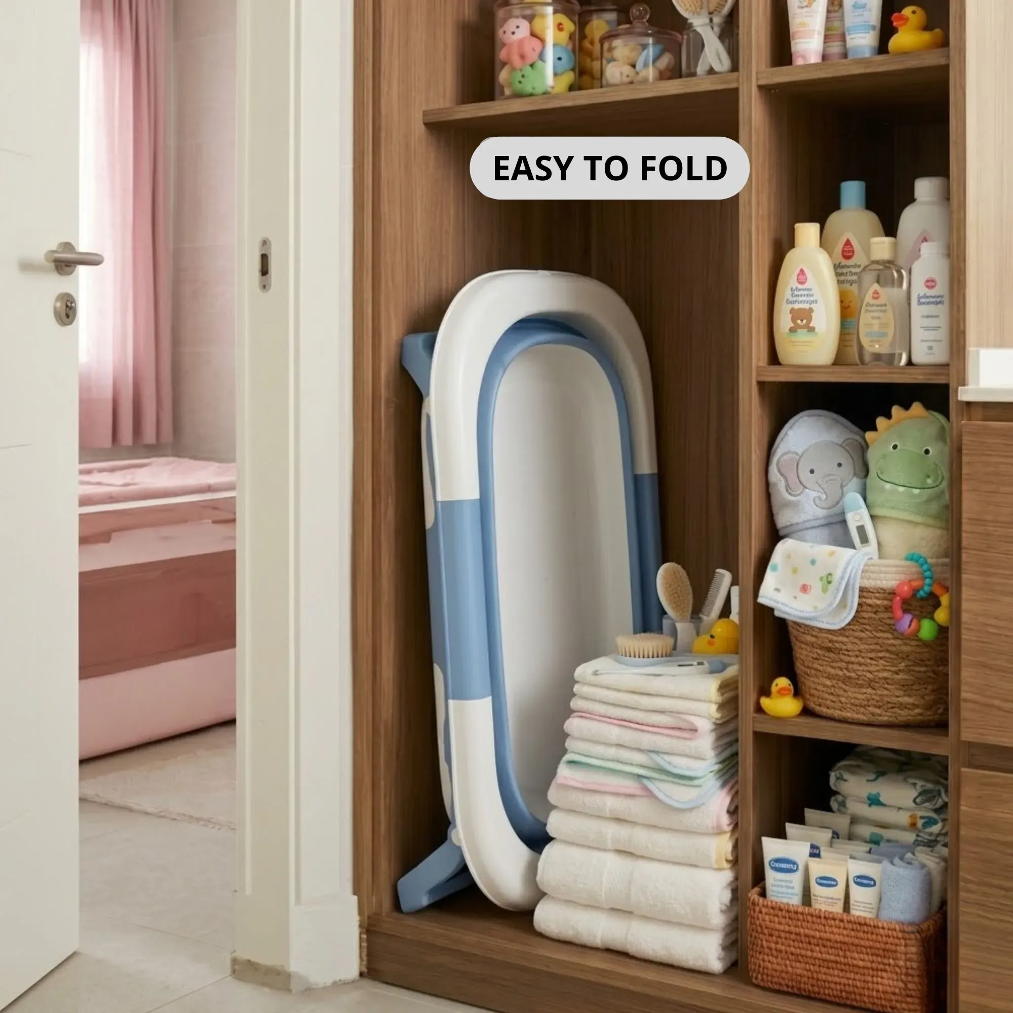 CARLA HOME Foldable Baby Bath Tub with Collapsible Toddler - Blue view 9