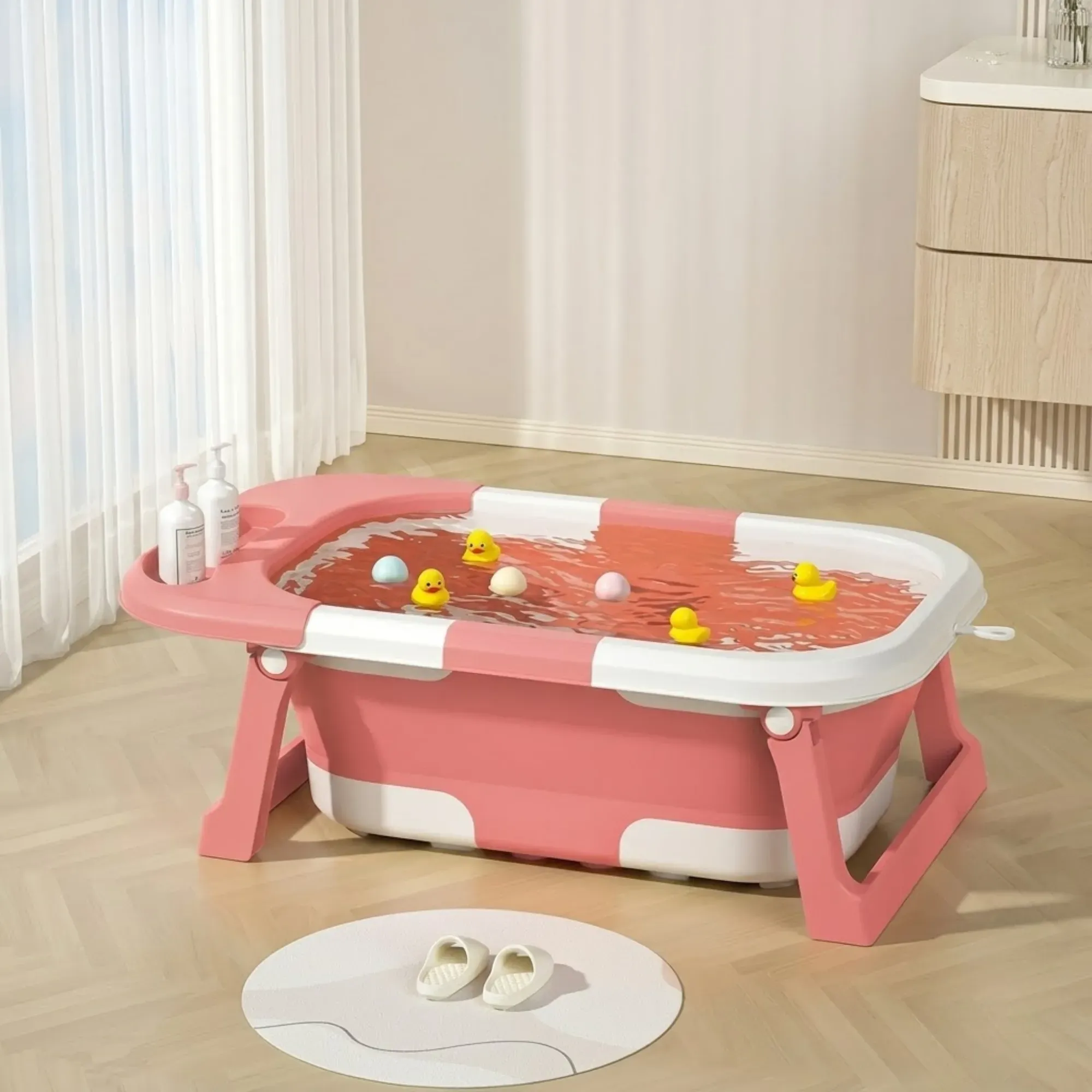 CARLA HOME Foldable Baby Bath Tub with Collapsible Toddler - Pink view 2