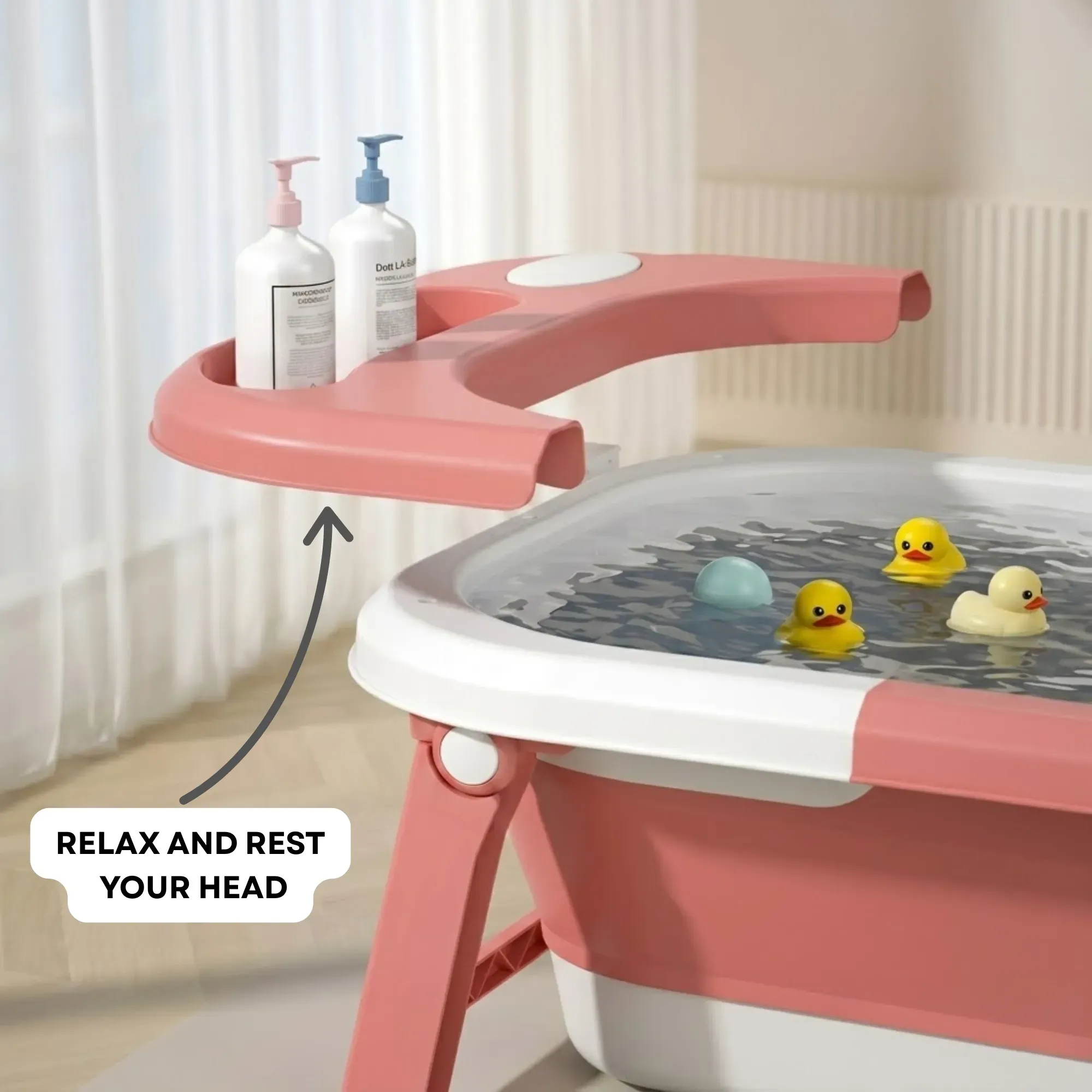 CARLA HOME Foldable Baby Bath Tub with Collapsible Toddler - Pink view 5