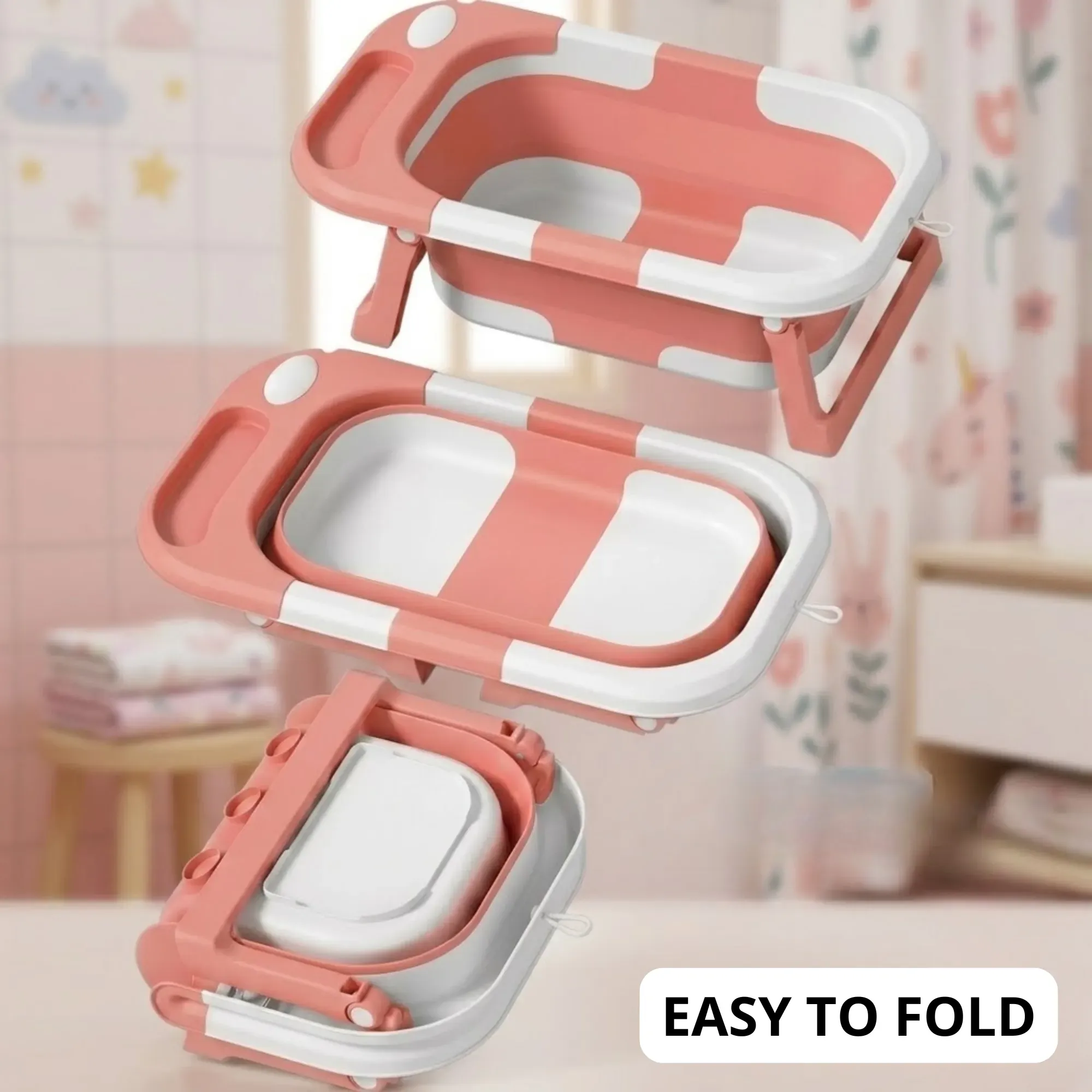 CARLA HOME Foldable Baby Bath Tub with Collapsible Toddler - Pink view 6