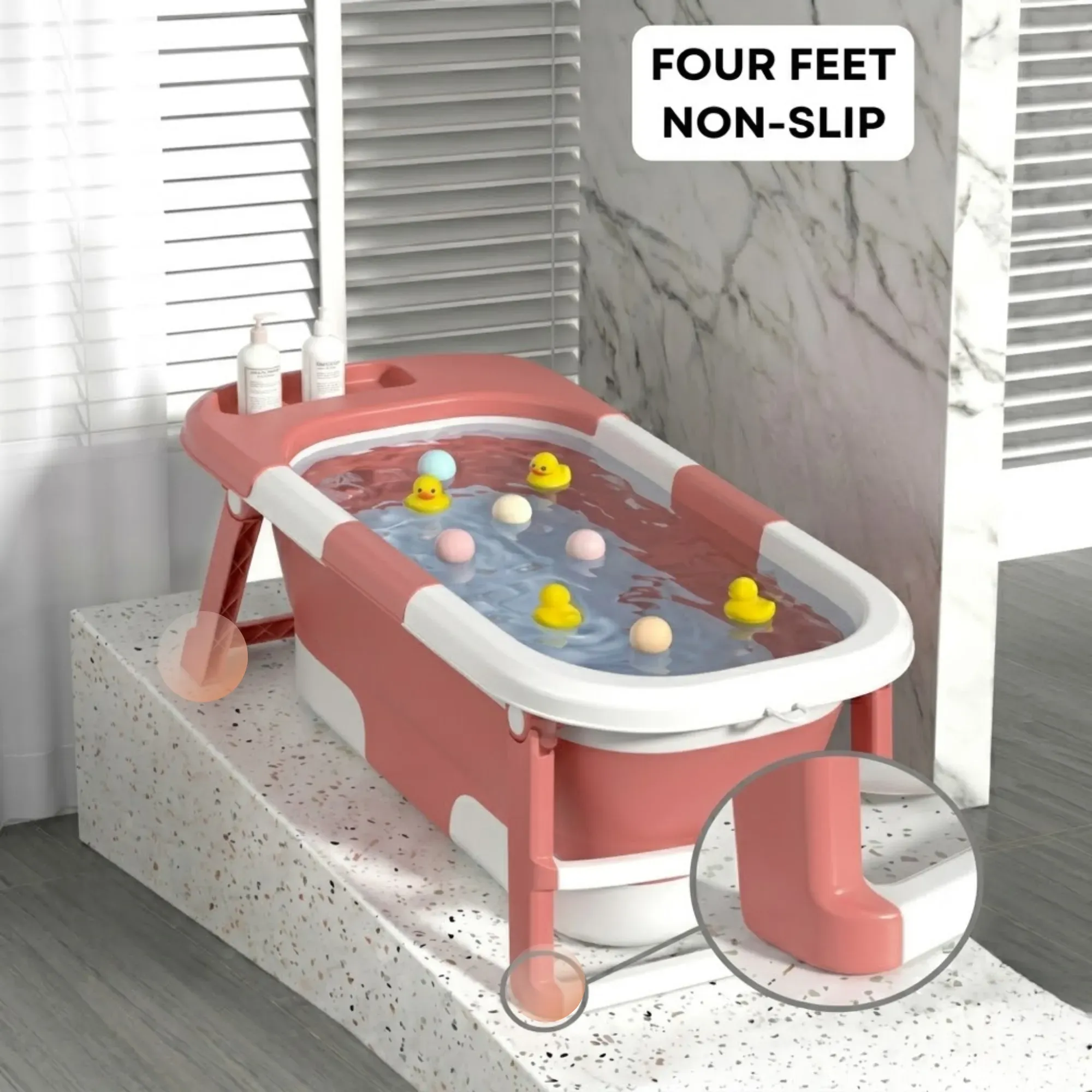 CARLA HOME Foldable Baby Bath Tub with Collapsible Toddler - Pink view 7