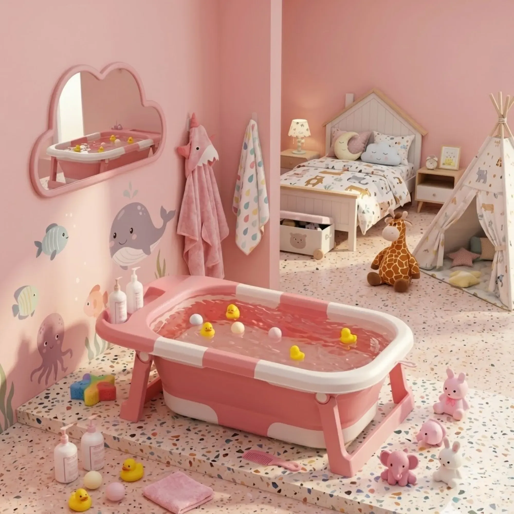 CARLA HOME Foldable Baby Bath Tub with Collapsible Toddler - Pink view 8