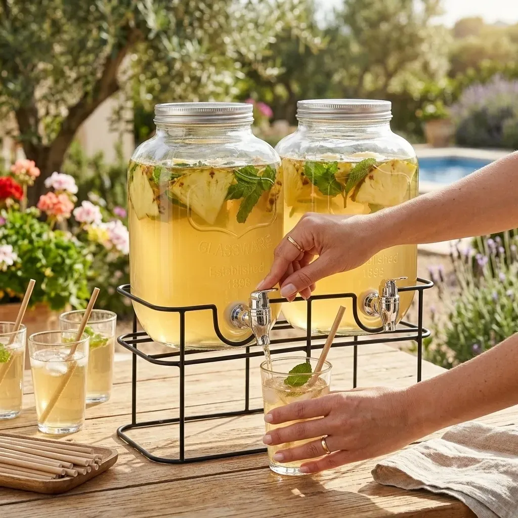 CARLA HOME 2 Pack Glass Drink Dispensers with Juice Pot Stand - 4L view 2