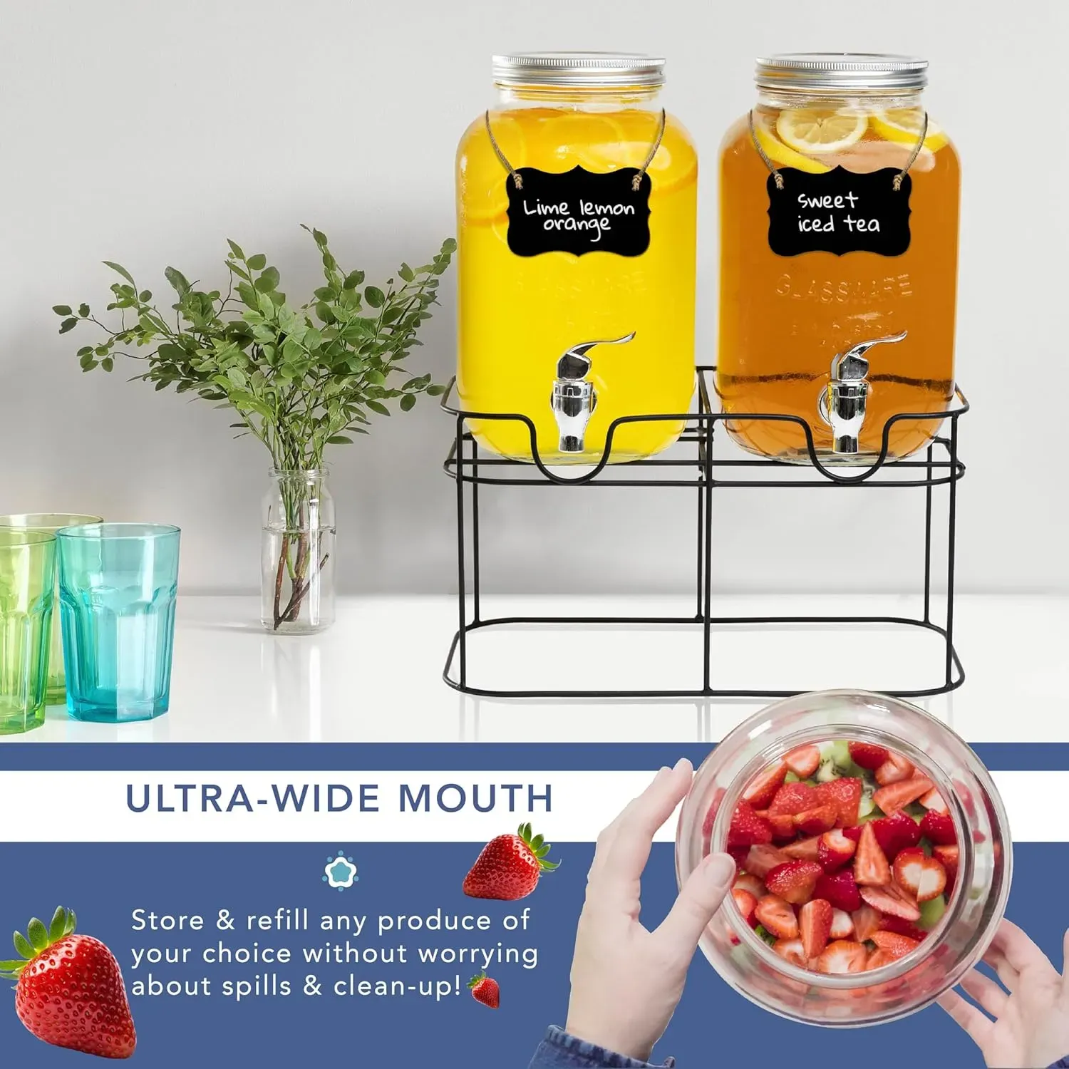 CARLA HOME 2 Pack Glass Drink Dispensers with Juice Pot Stand - 4L view 4