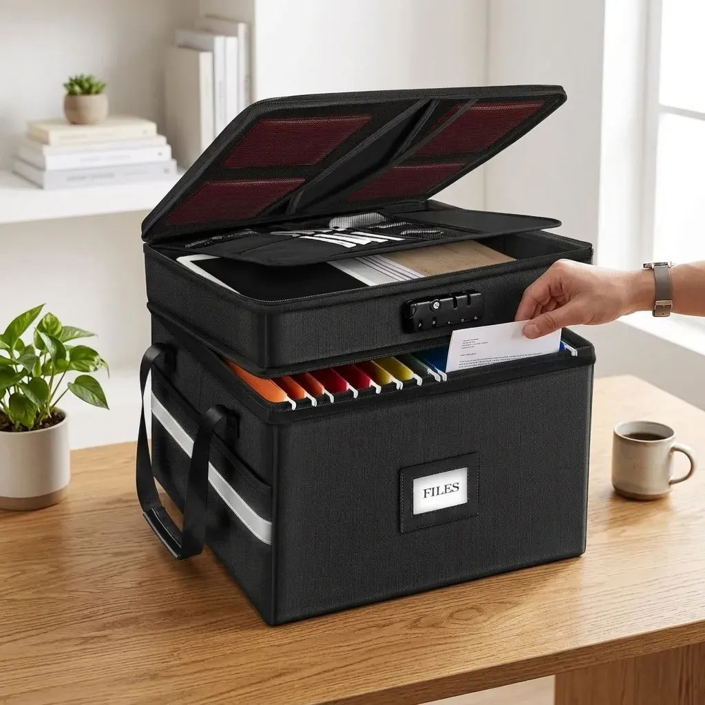 CARLA HOME Fireproof Document Box with Lock - Fabric - Office - Fireproof view 2