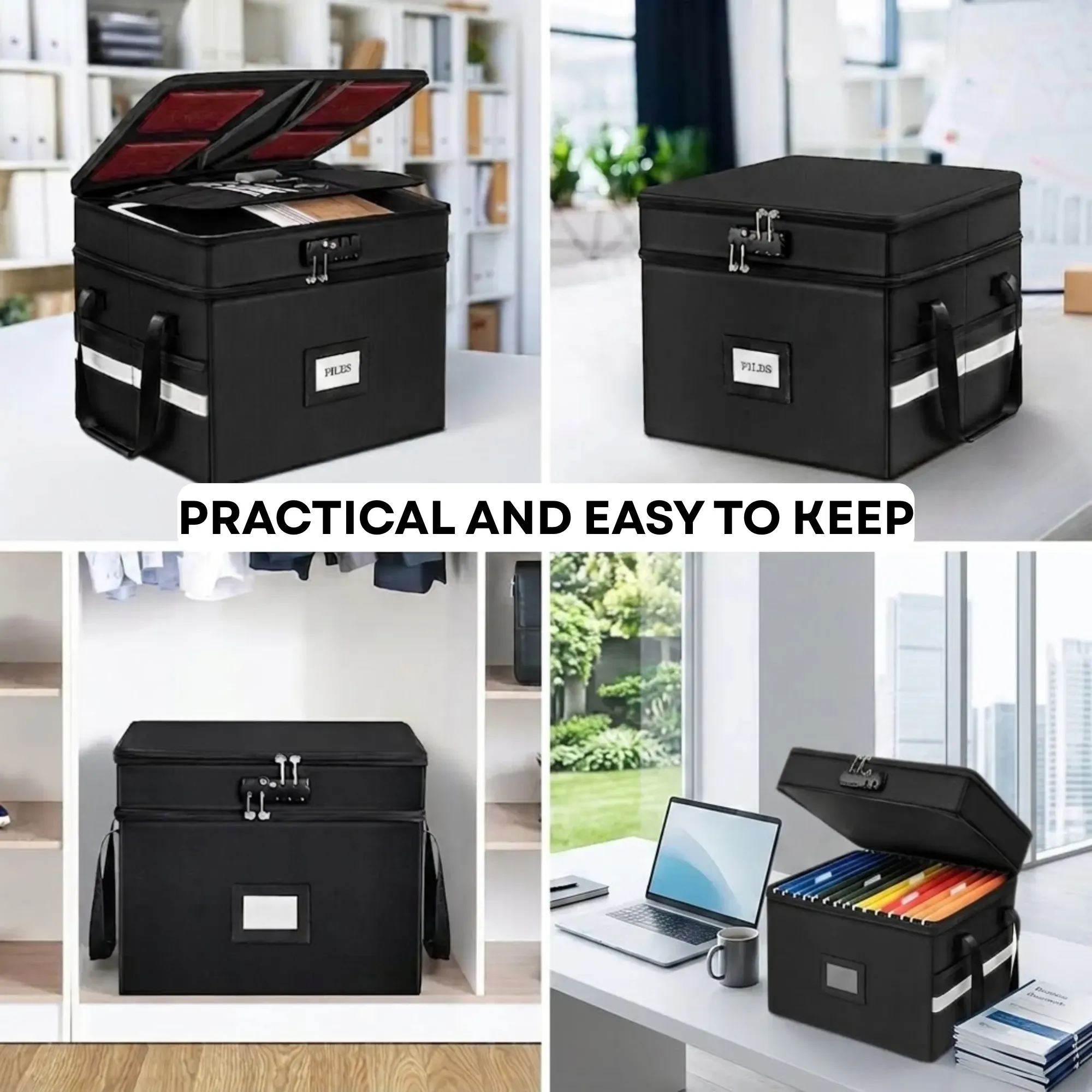 CARLA HOME Fireproof Document Box with Lock - Fabric - Office - Fireproof view 8