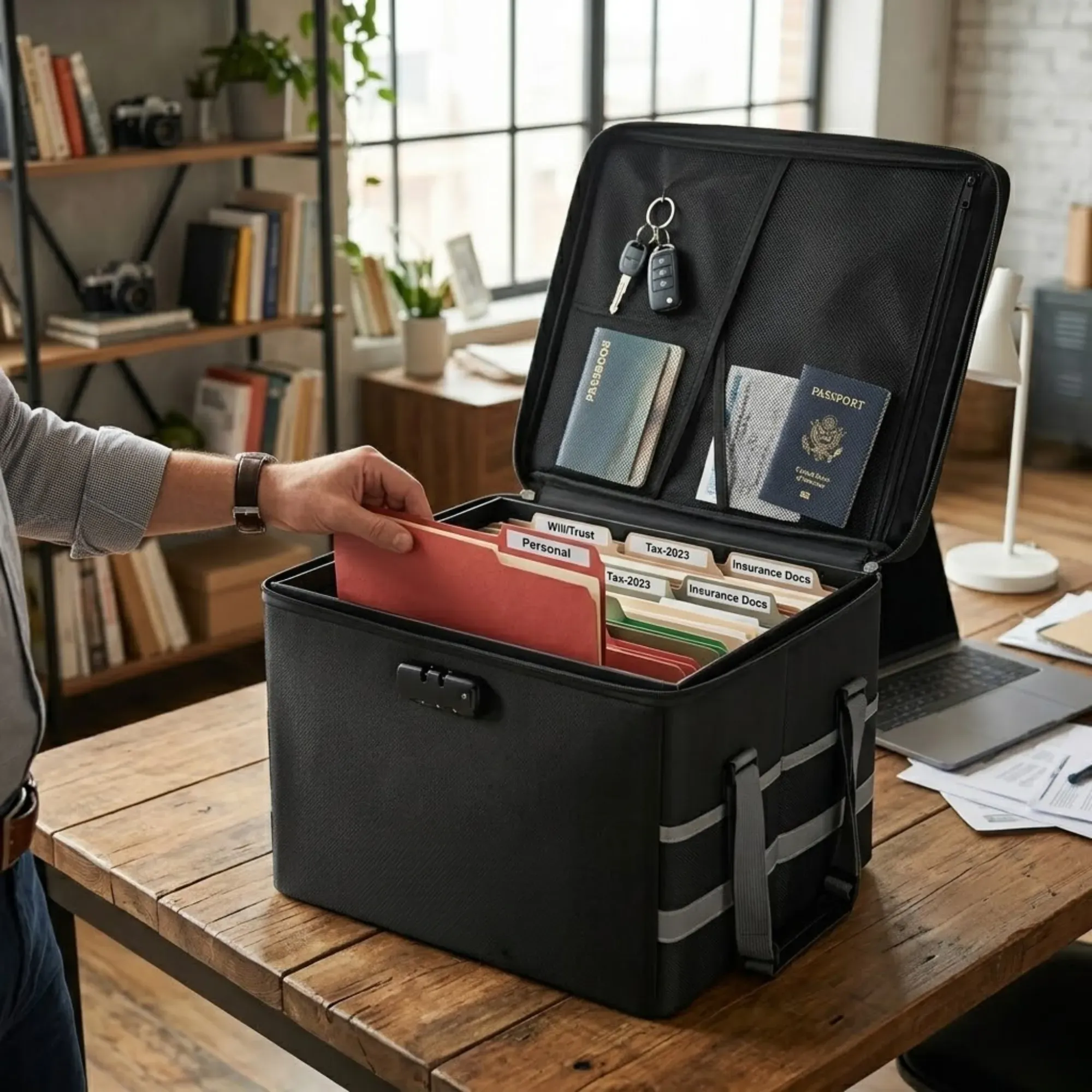 CARLA HOME Fireproof Document Box with Lock - Collapsible Black - Glass Fiber view 2