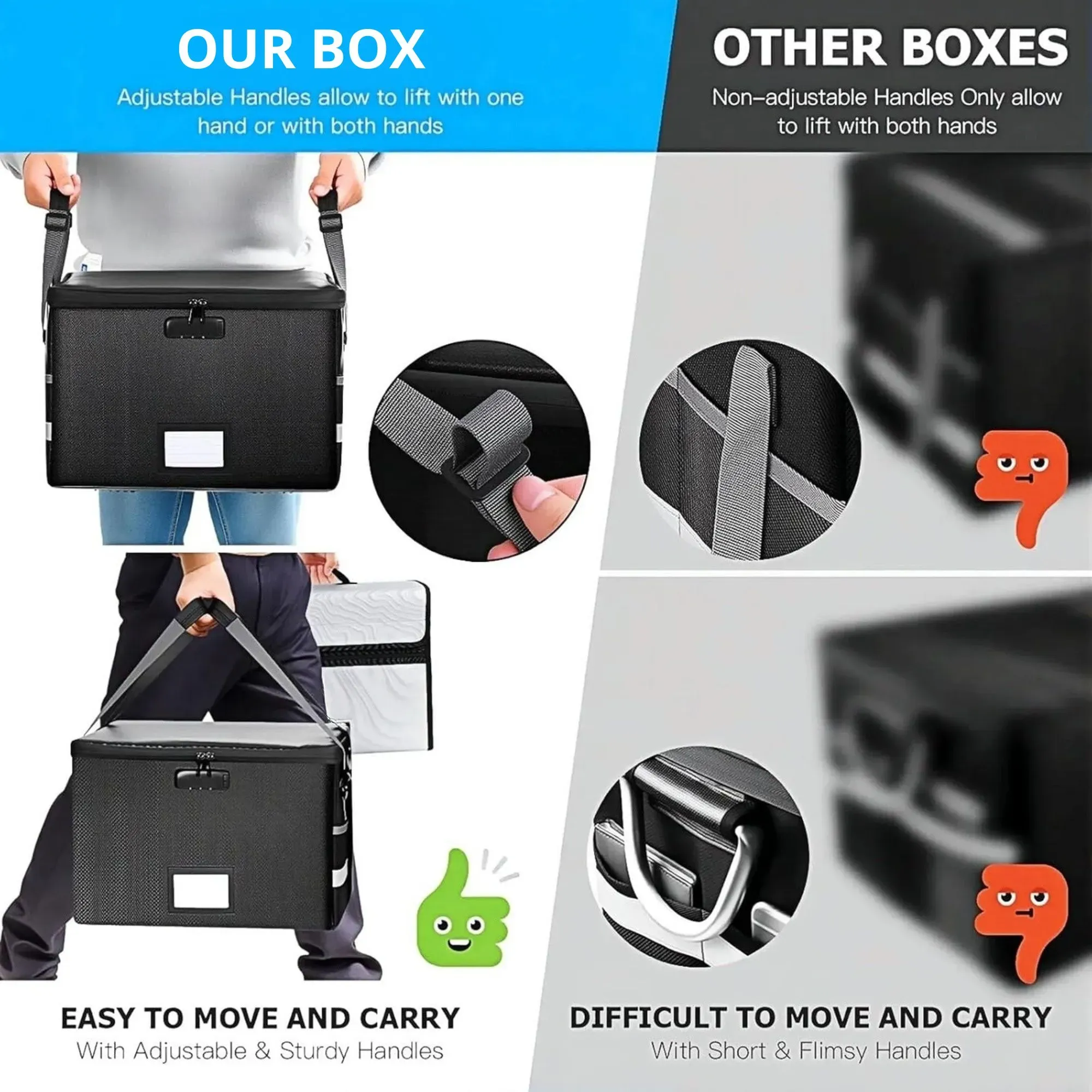 CARLA HOME Fireproof Document Box with Lock - Collapsible Black - Glass Fiber view 3