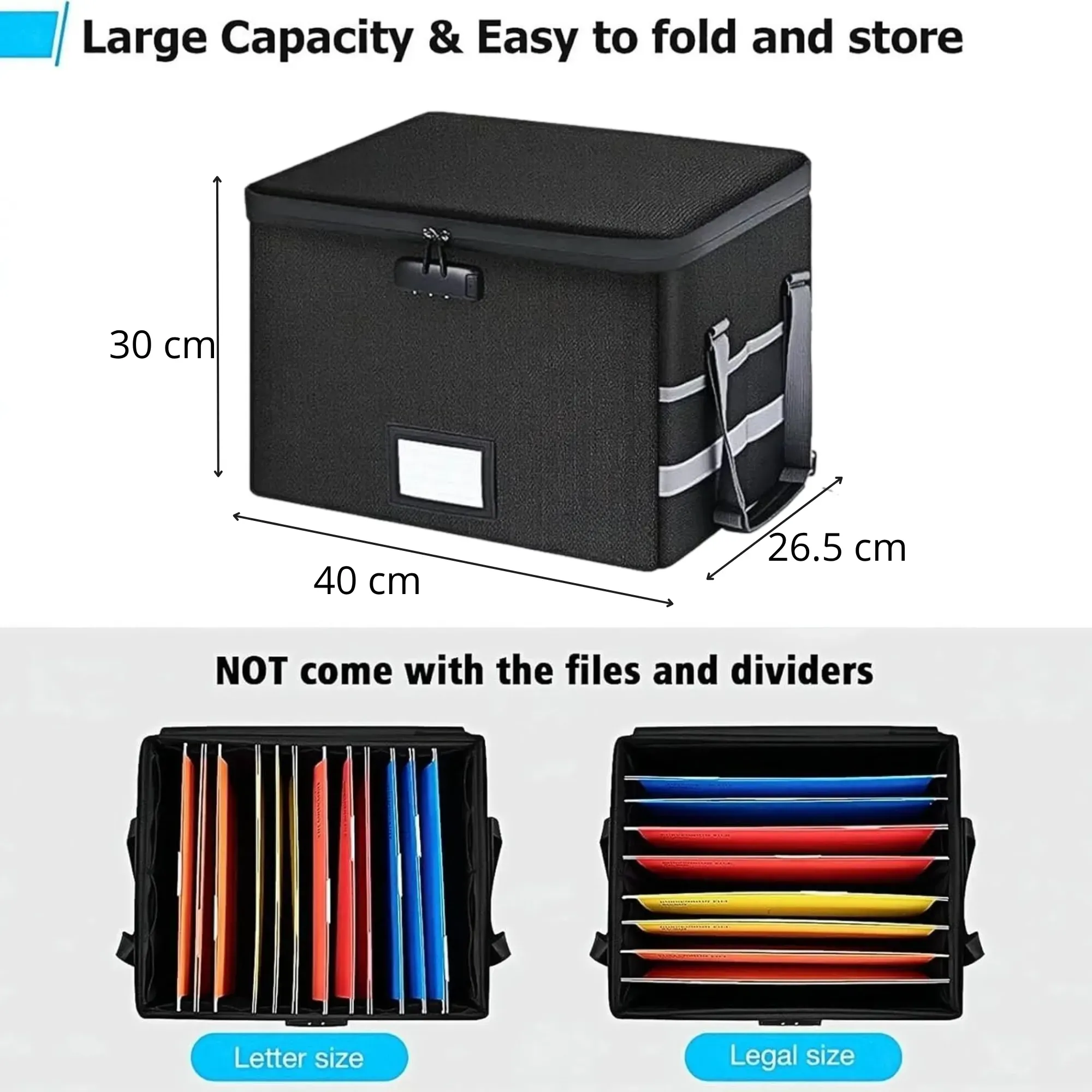 CARLA HOME Fireproof Document Box with Lock - Collapsible Black - Glass Fiber view 4