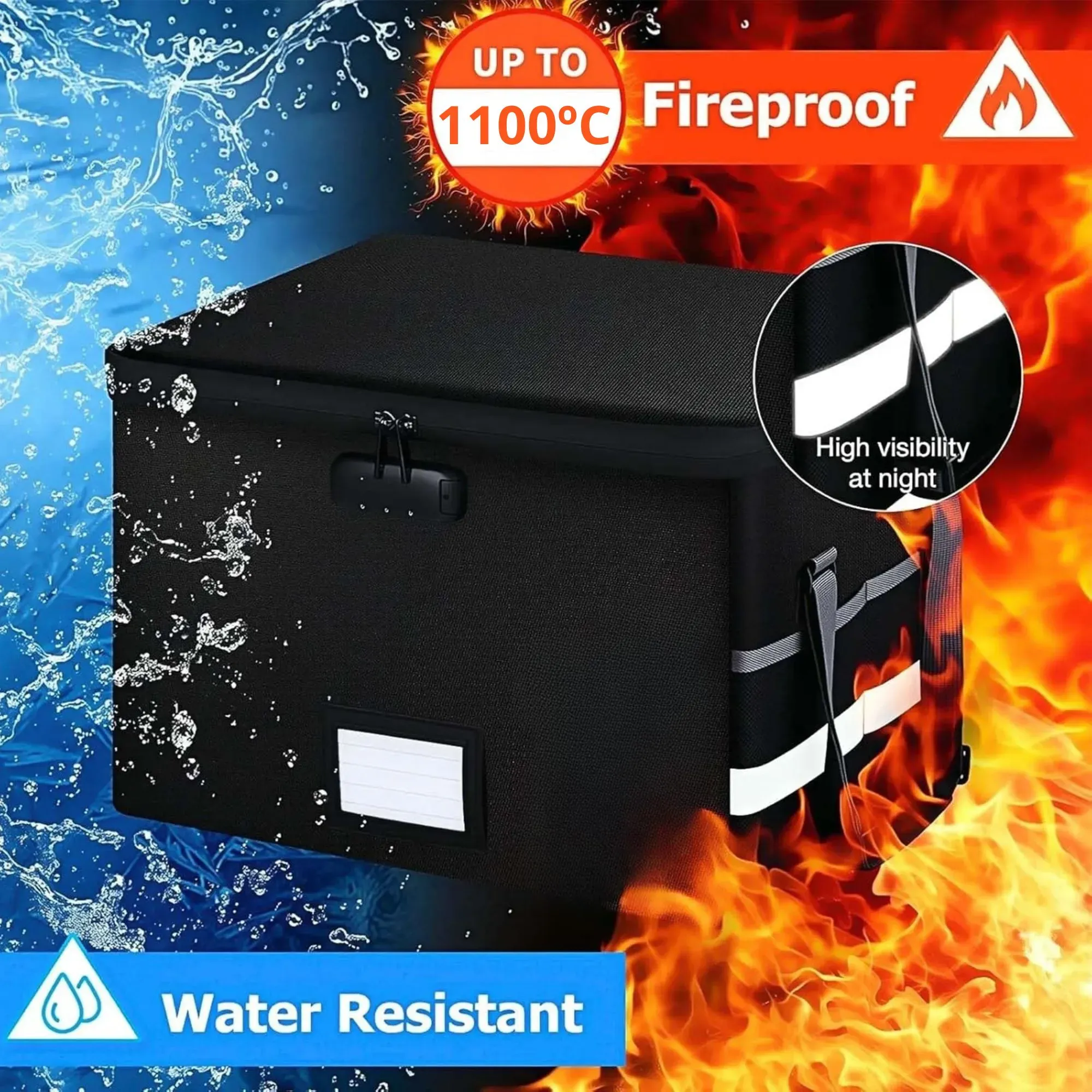 CARLA HOME Fireproof Document Box with Lock - Collapsible Black - Glass Fiber view 7