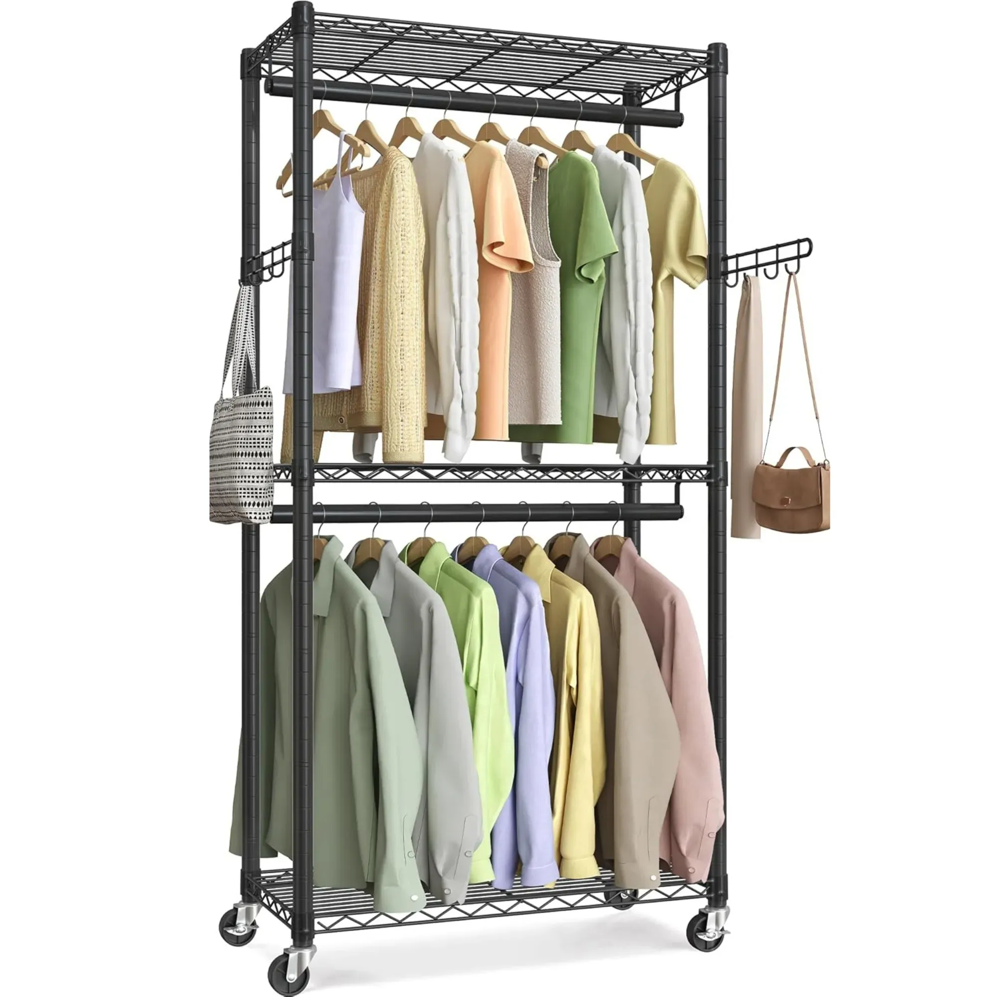 CARLA HOME Double Rail Garment Rack with Shelves - Rolling - Portable Wardrobe — image 1