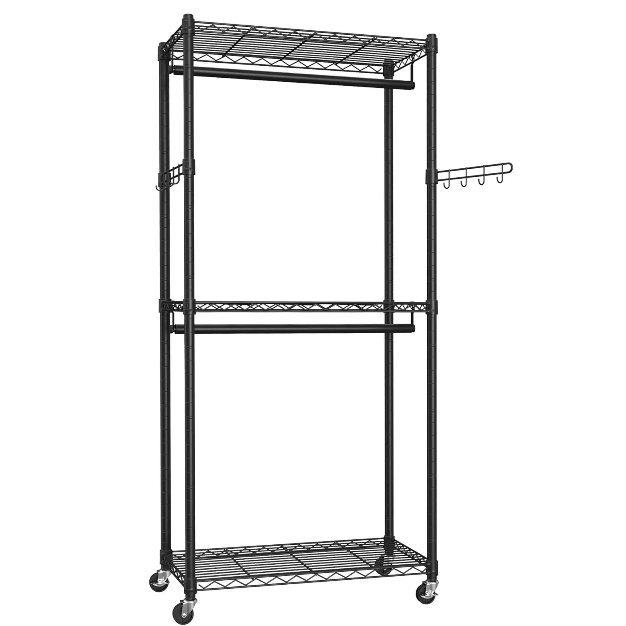 CARLA HOME Double Rail Garment Rack with Shelves - Rolling - Portable Wardrobe view 4