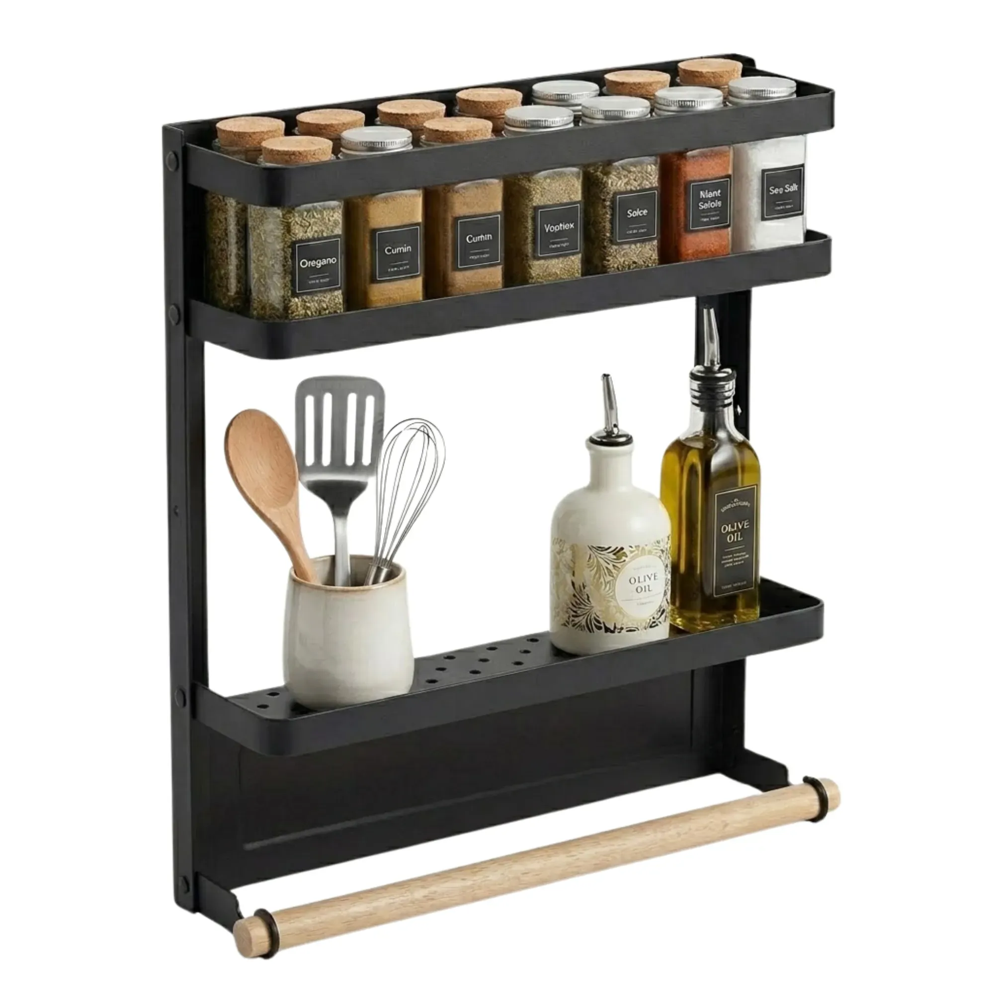 CARLA HOME Magnetic Refrigerator Spice Rack - 2 Tier Fridge Organiser - Black — image 1