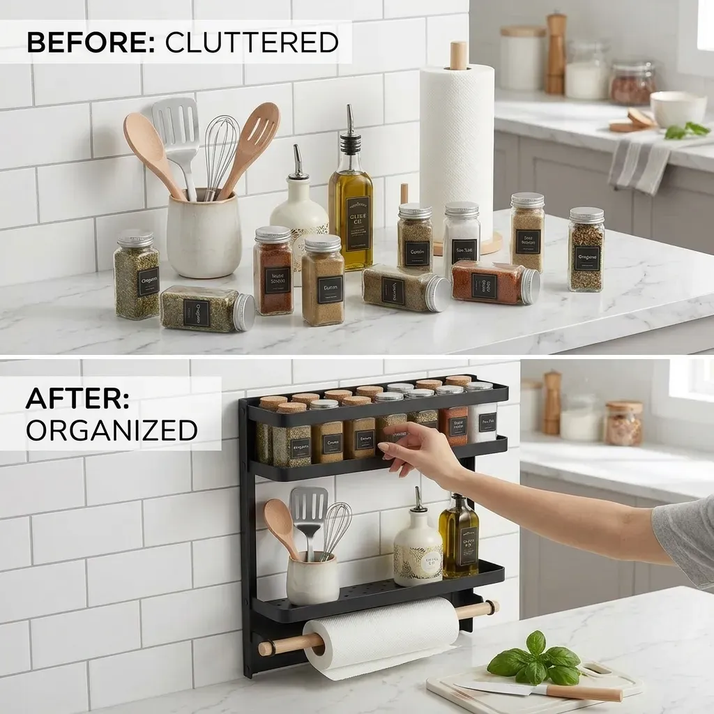 CARLA HOME Magnetic Refrigerator Spice Rack - 2 Tier Fridge Organiser - Black view 5