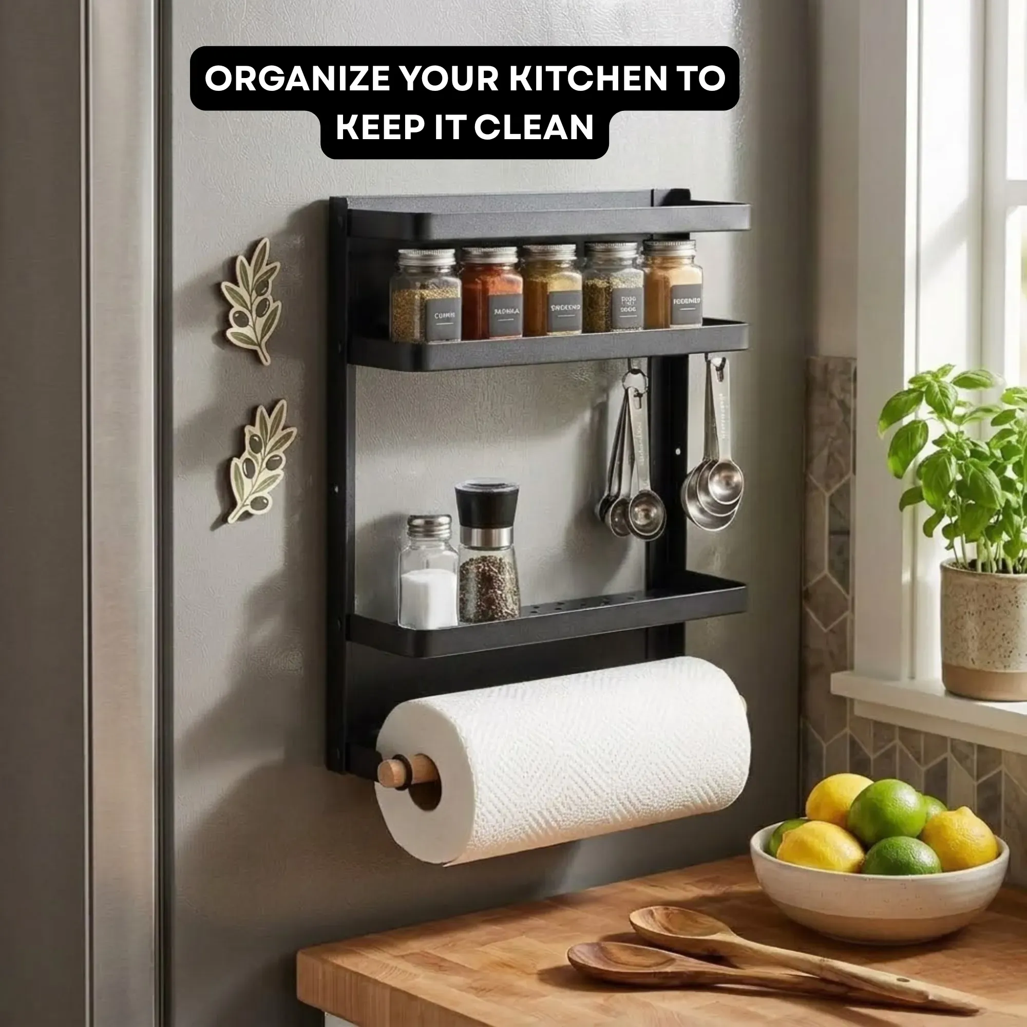 CARLA HOME Magnetic Refrigerator Spice Rack - 2 Tier Fridge Organiser - Black view 6