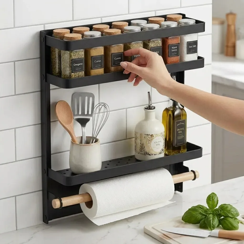 CARLA HOME Magnetic Refrigerator Spice Rack - 2 Tier Fridge Organiser - Black view 10