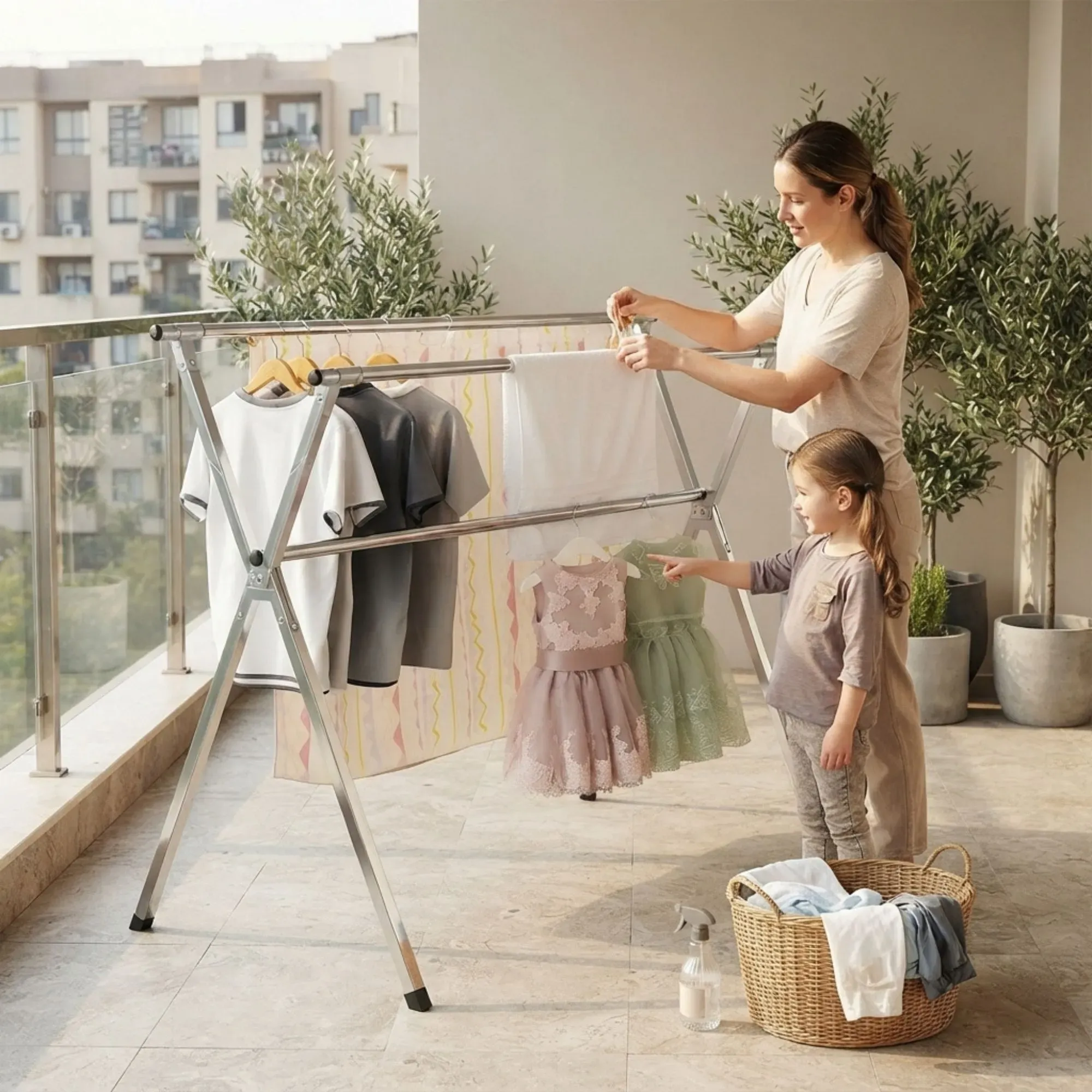 CARLA HOME Clothes Drying Rack Folding Indoor Outdoor, Grey, Kitchen view 2