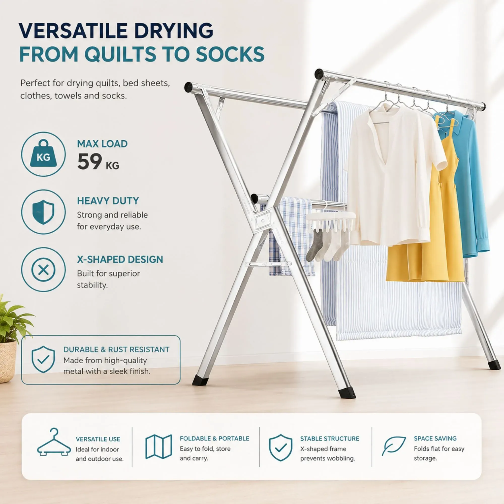 CARLA HOME Clothes Drying Rack Folding Indoor Outdoor, Grey, Kitchen view 5