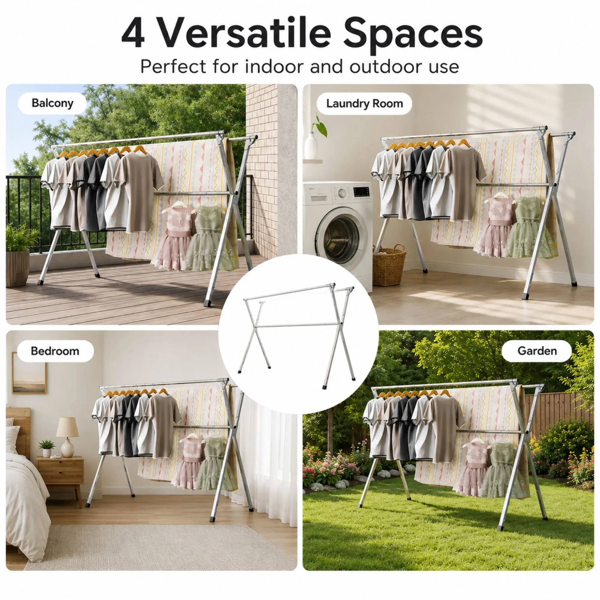 CARLA HOME Clothes Drying Rack Folding Indoor Outdoor, Grey, Kitchen view 7