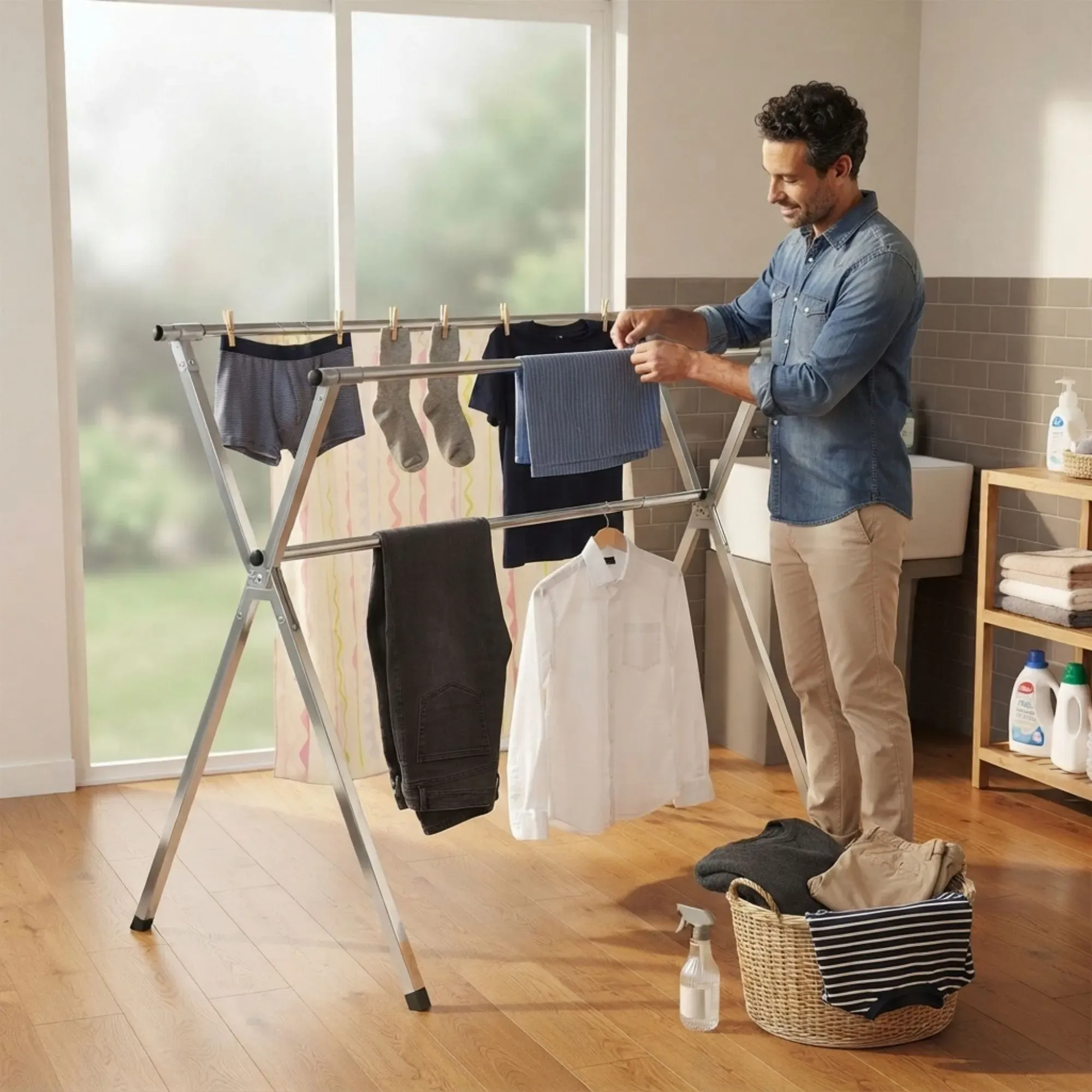 CARLA HOME Clothes Drying Rack Folding Indoor Outdoor, Grey, Kitchen view 8