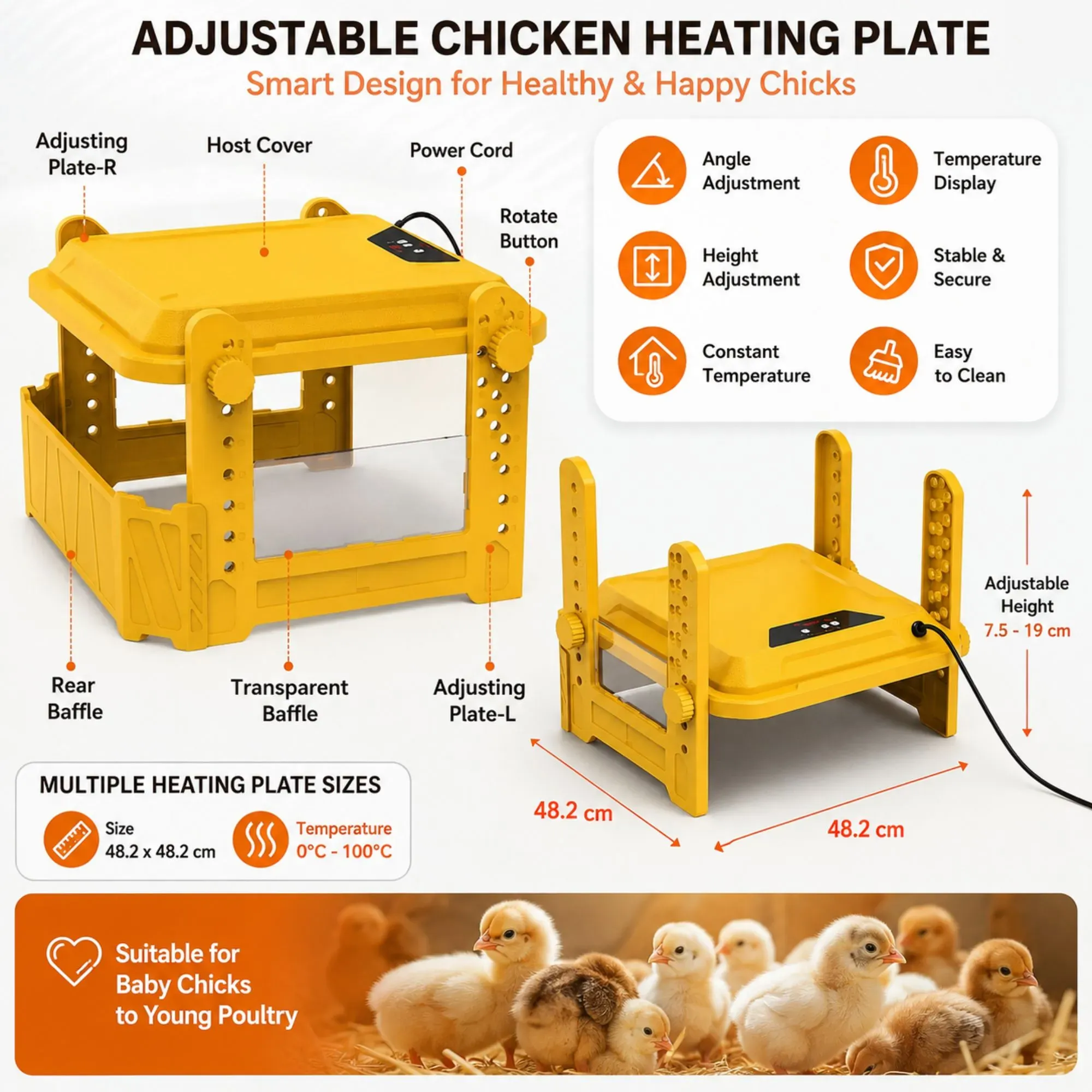 CARLA HOME Upgraded Chick Brooder Heating Plate - Adjustable Height - Yellow view 4