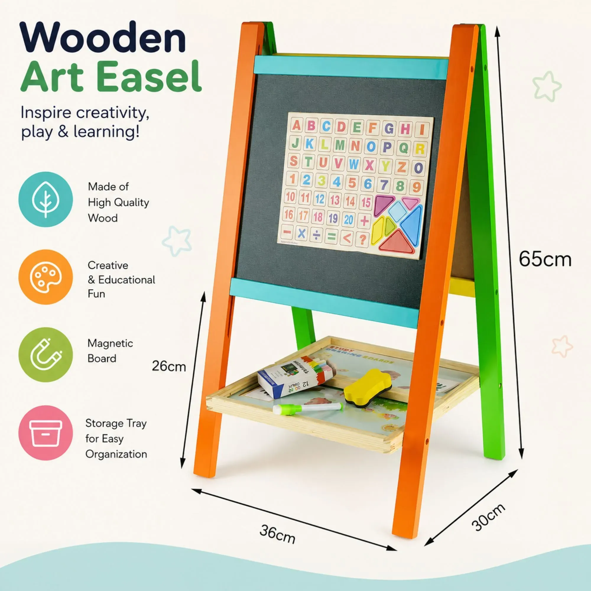 CARLA HOME Kids Art Easel, Double-Sided Chalkboard Whiteboard, Multicolour view 3