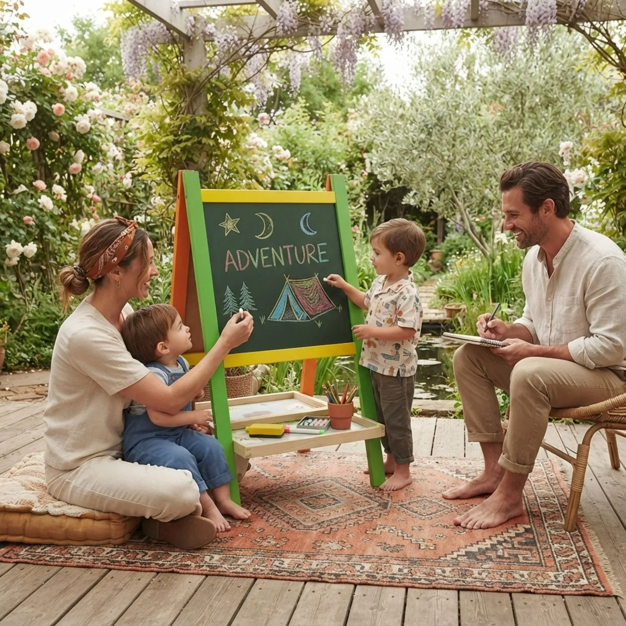 CARLA HOME Kids Art Easel, Double-Sided Chalkboard Whiteboard, Multicolour view 7