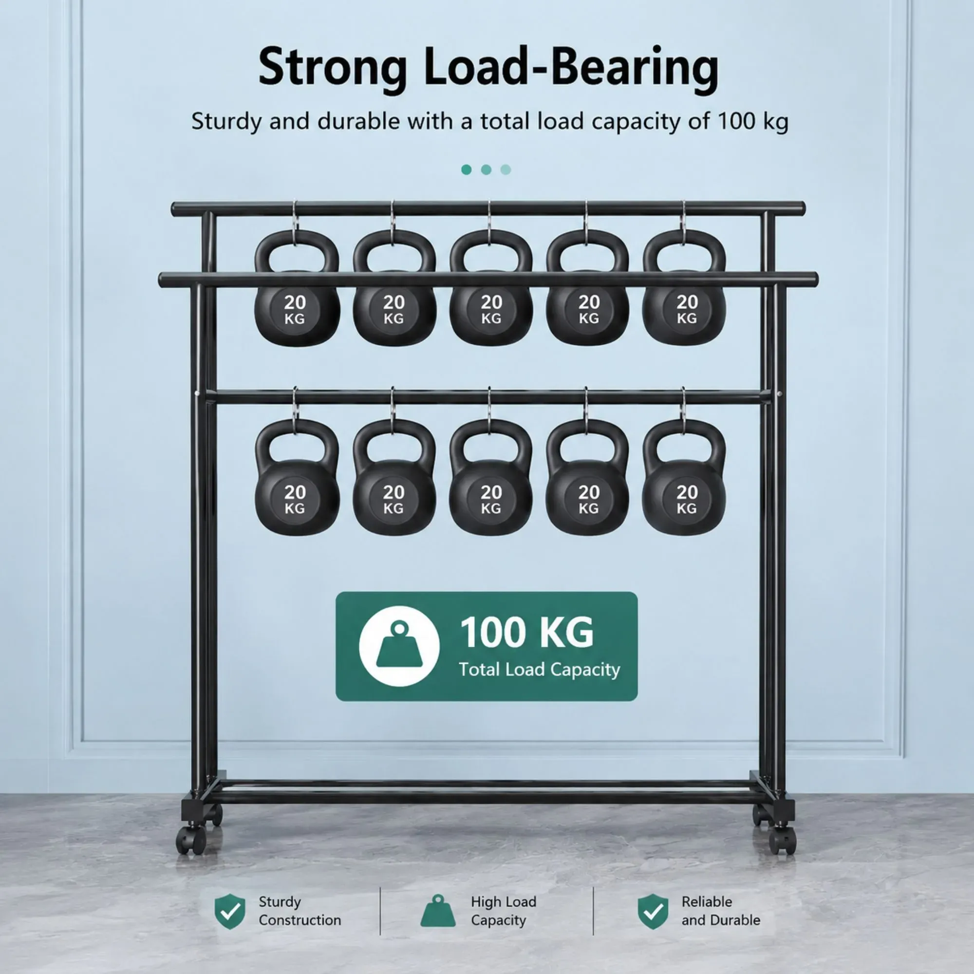 CARLA HOME Double Rod Clothes Rack with Wheels, Metal, Portable Wardrobe Rack view 6