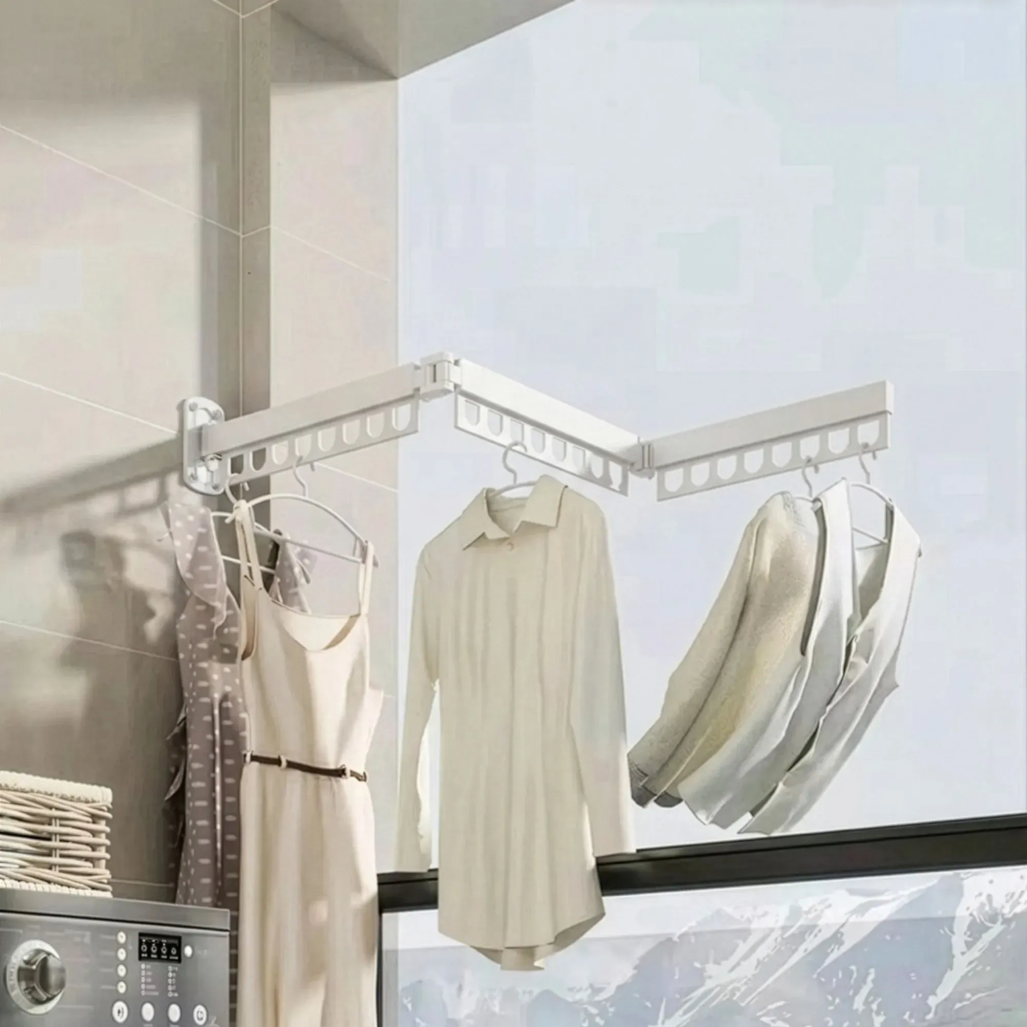 CARLA HOME 3-Fold Wall Mounted Clothes Drying Rack, Laundry Space Saver, White view 2