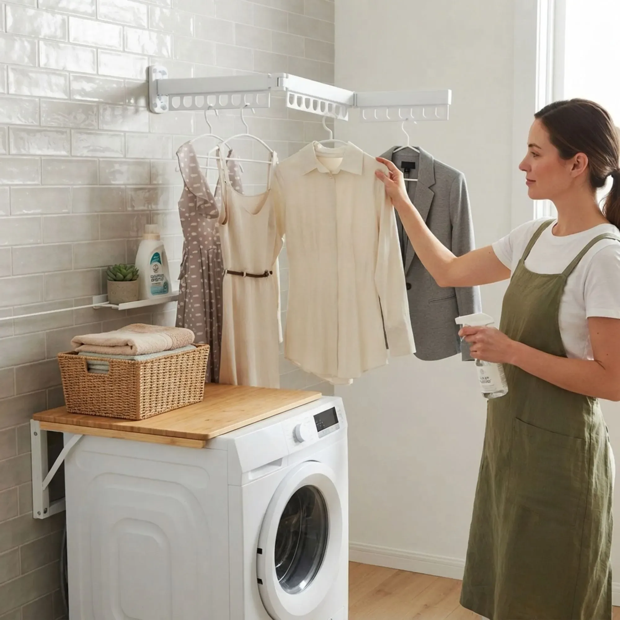 CARLA HOME 3-Fold Wall Mounted Clothes Drying Rack, Laundry Space Saver, White view 6