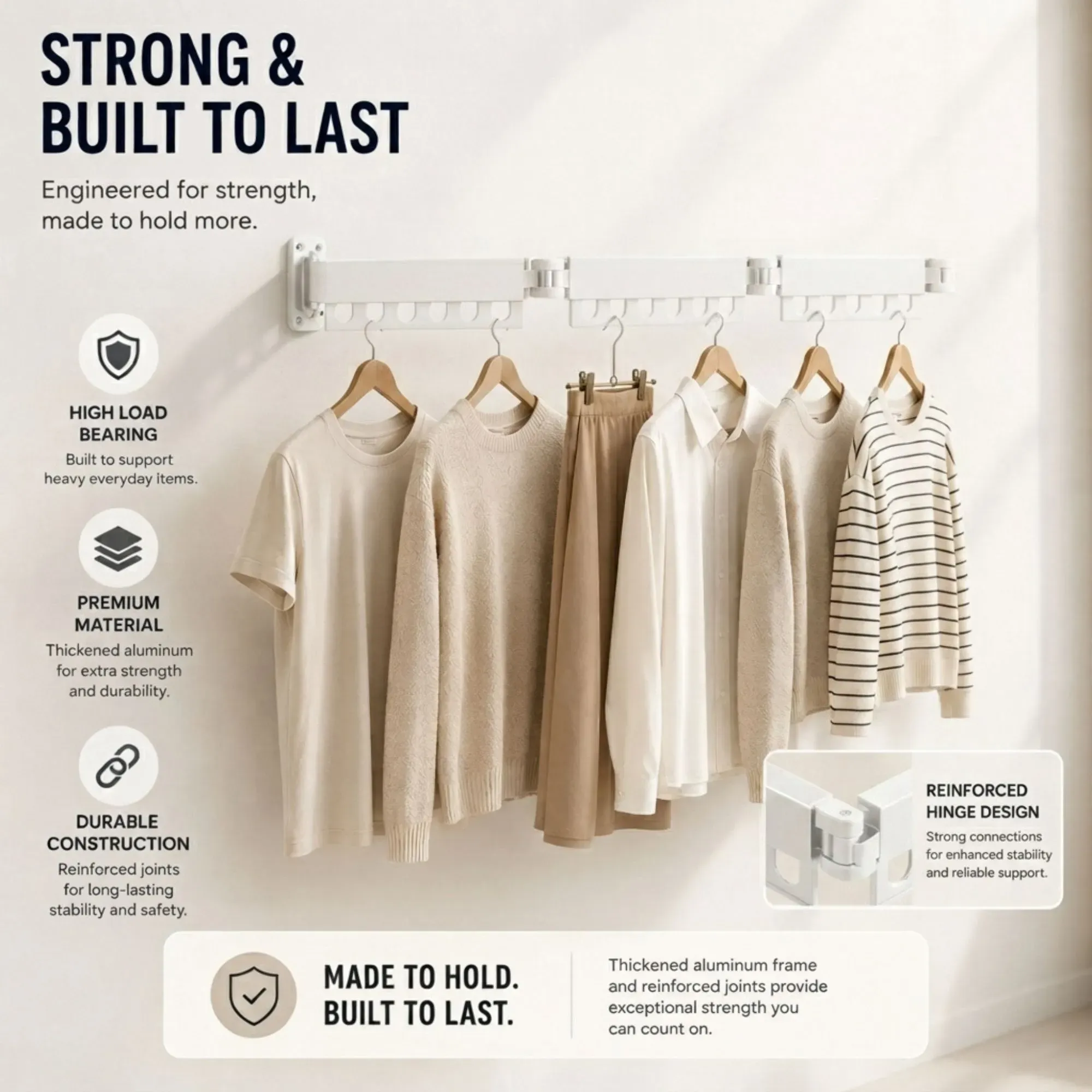CARLA HOME 3-Fold Wall Mounted Clothes Drying Rack, Laundry Space Saver, White view 7