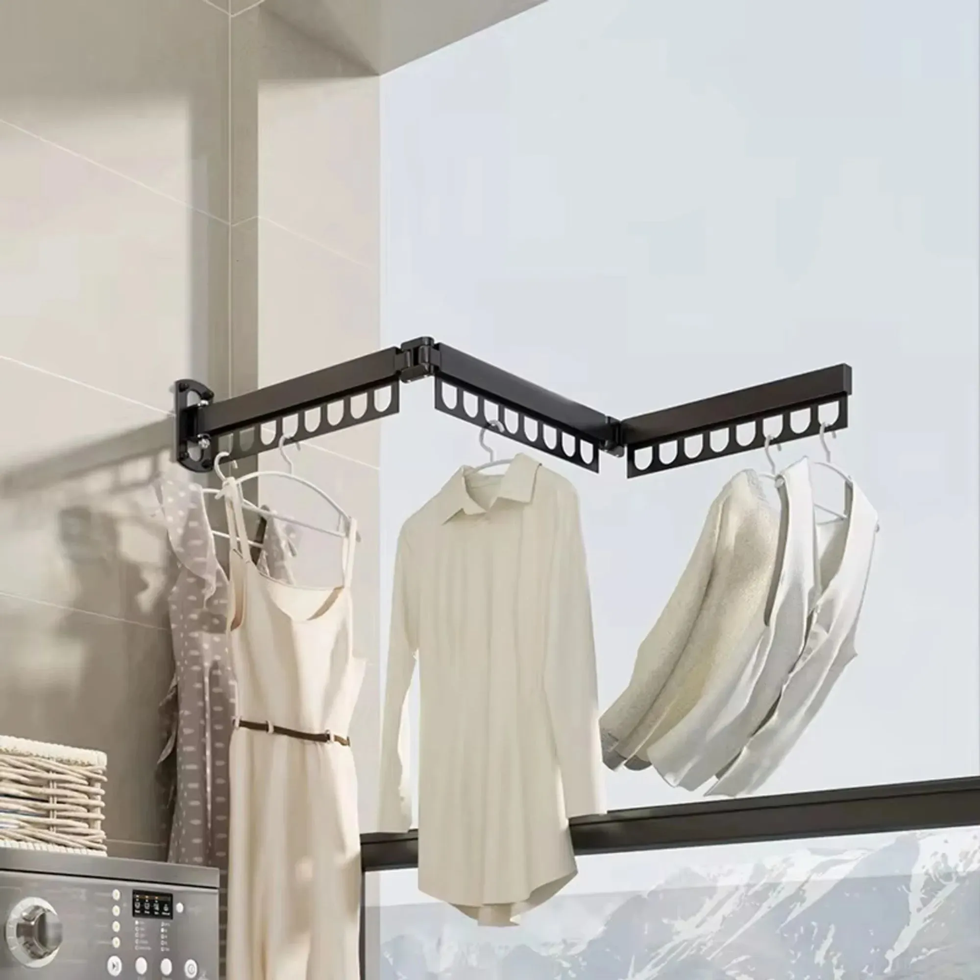 CARLA HOME 3-Fold Wall Mounted Clothes Drying Rack, Laundry Space Saver, Black view 2