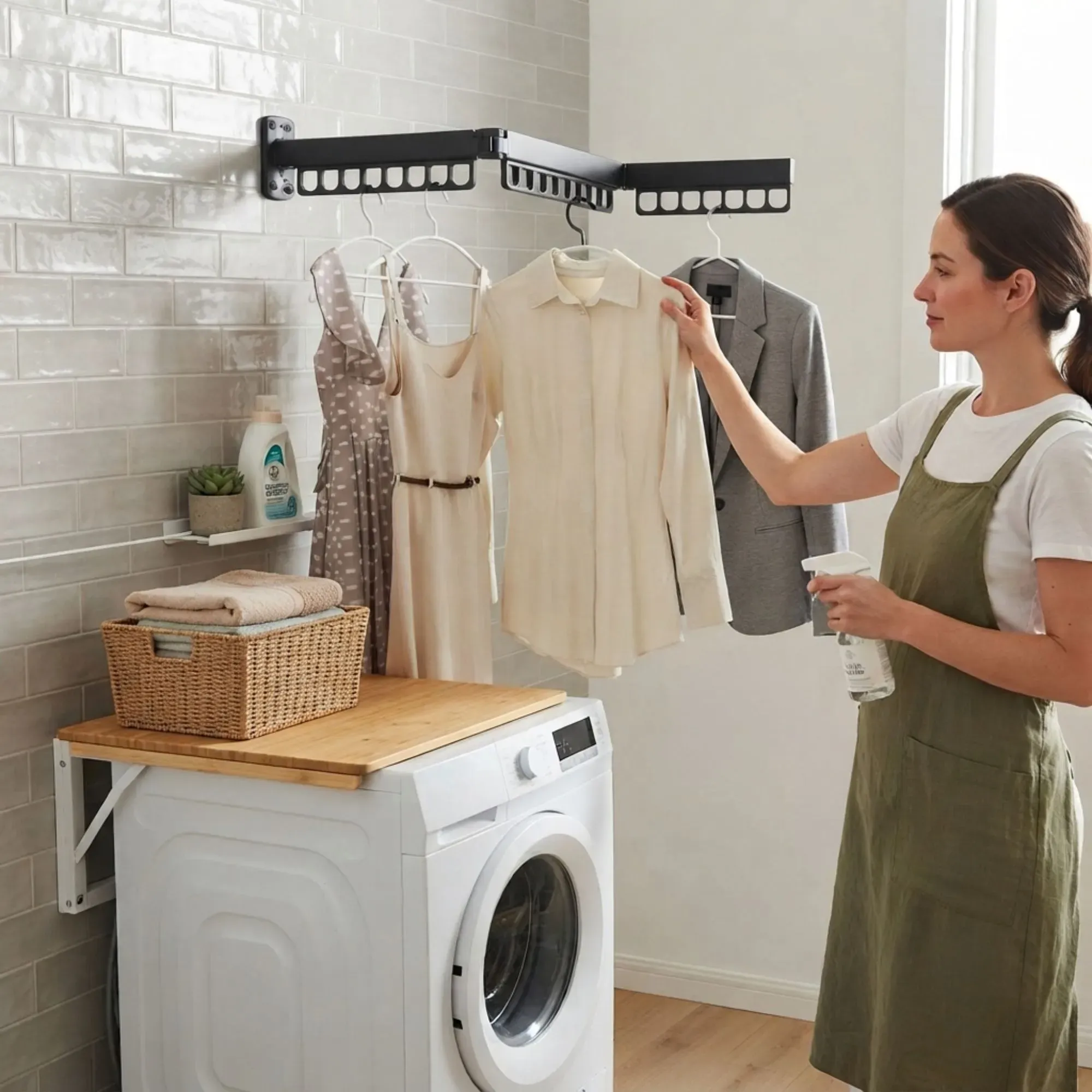 CARLA HOME 3-Fold Wall Mounted Clothes Drying Rack, Laundry Space Saver, Black view 6