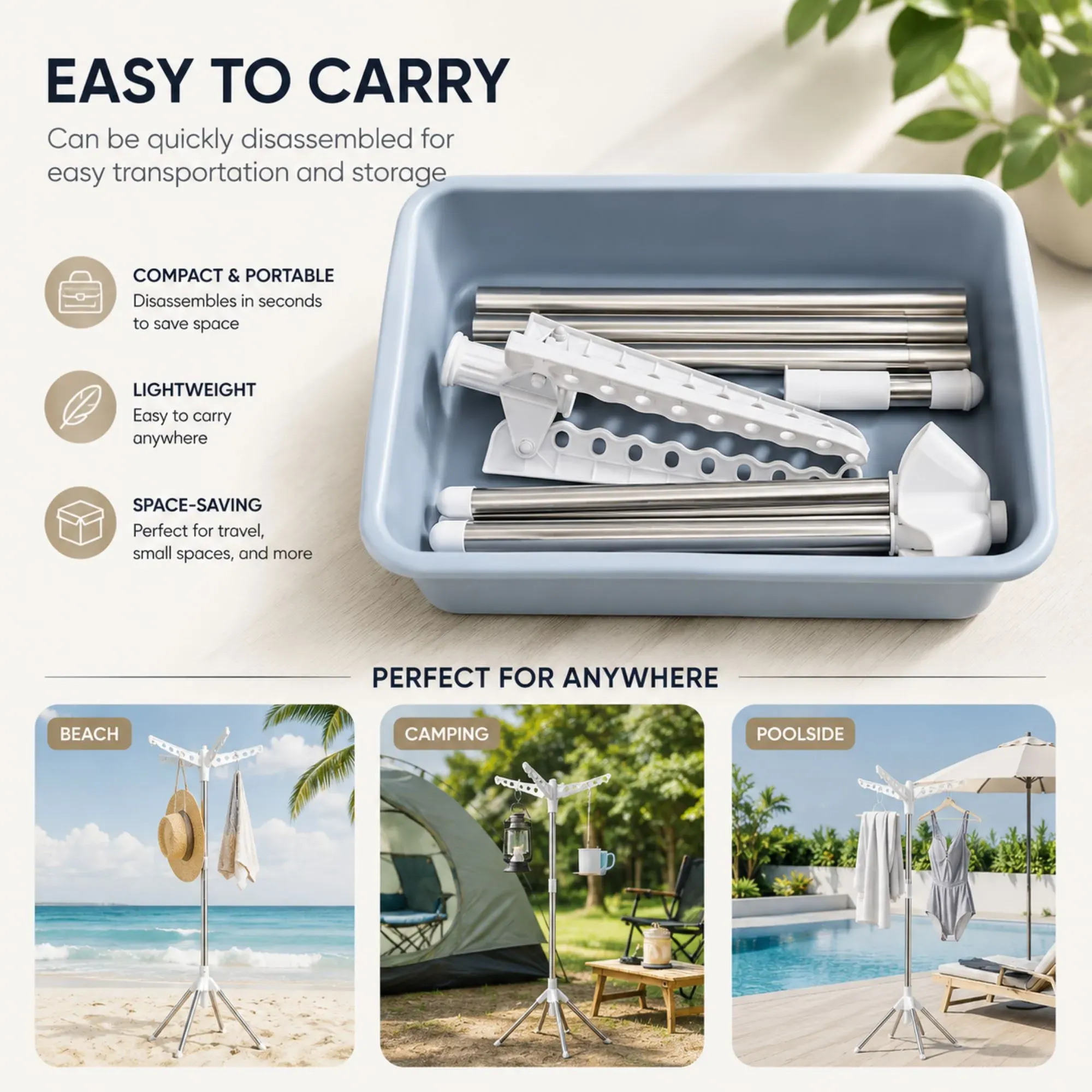 CARLA HOME Folding Clothes Drying Rack, 3 Rotatable Arms, Stainless Steel view 7