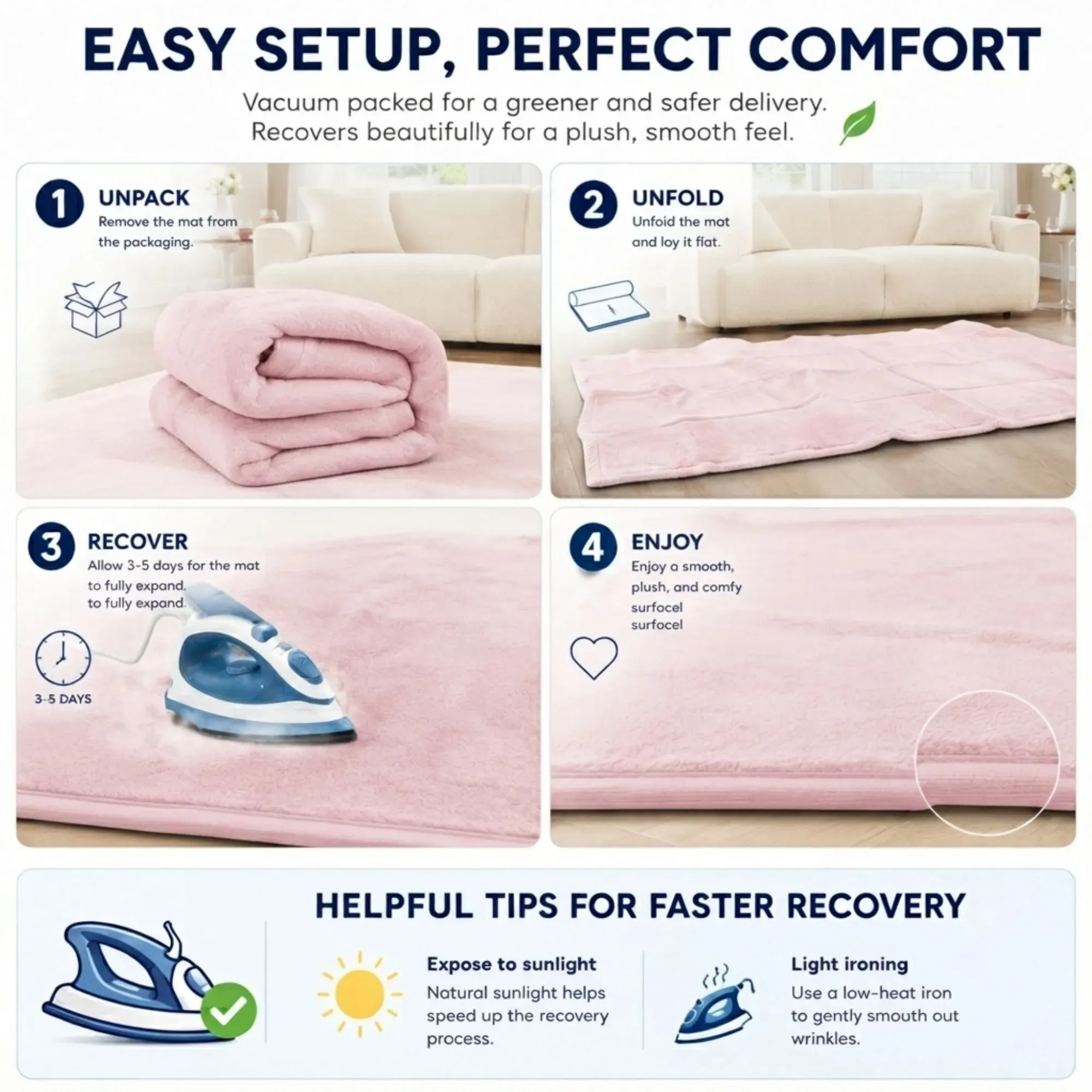 CARLA HOME Baby Play Mat 200x300cm, Thick Foam Crawling Mat, Infants, Pink view 7
