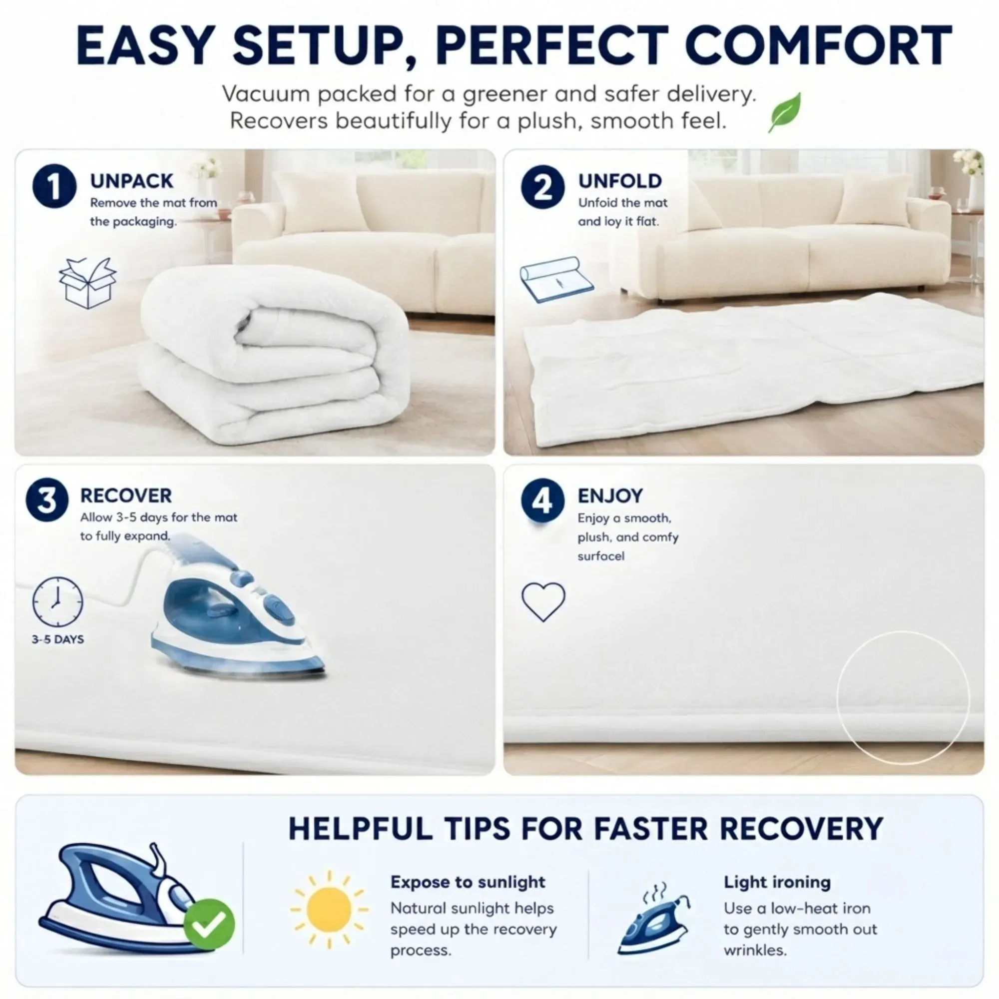 CARLA HOME Baby Play Mat 100x150cm, Thick Foam Crawling Mat, Infants, White view 7