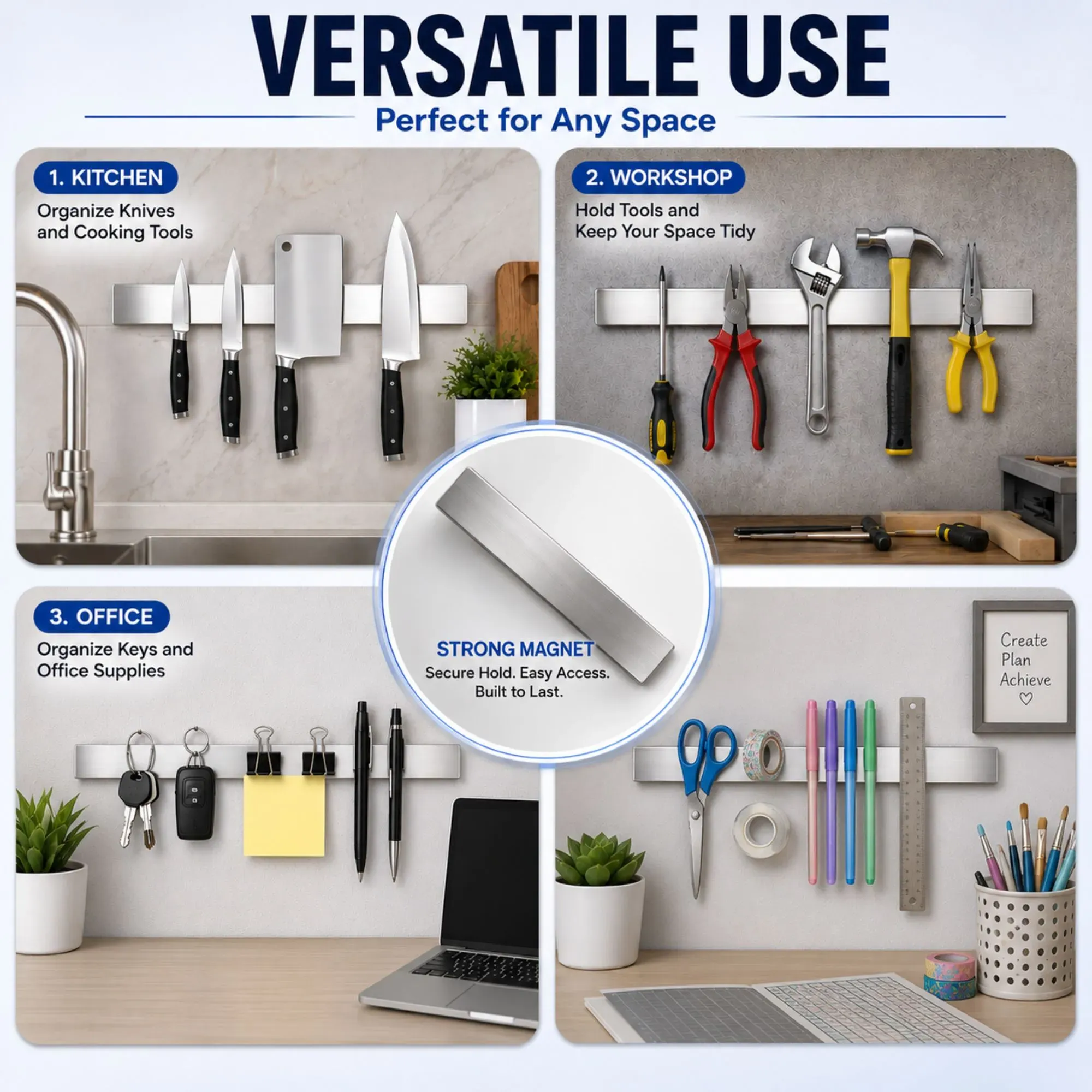 CARLA HOME Magnetic Knife Strip 50cm, Premium Stainless Steel Wall Rack Kitchen view 7