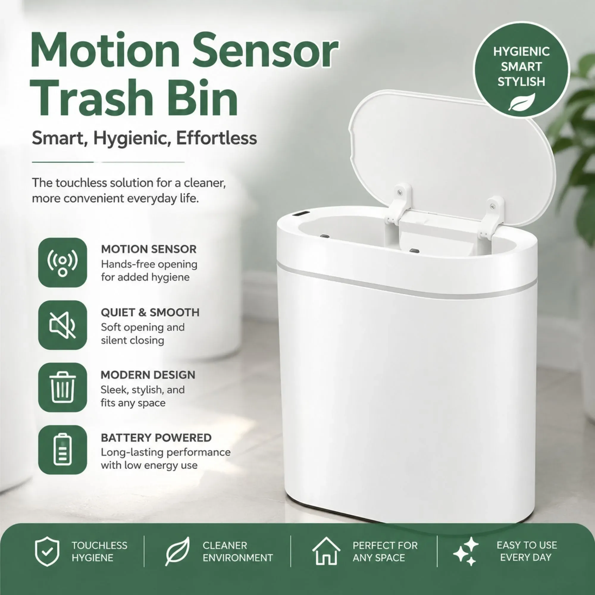 CARLA HOME 7L Automatic Trash Bin with Lid, Motion Sensor Garbage Can White view 3