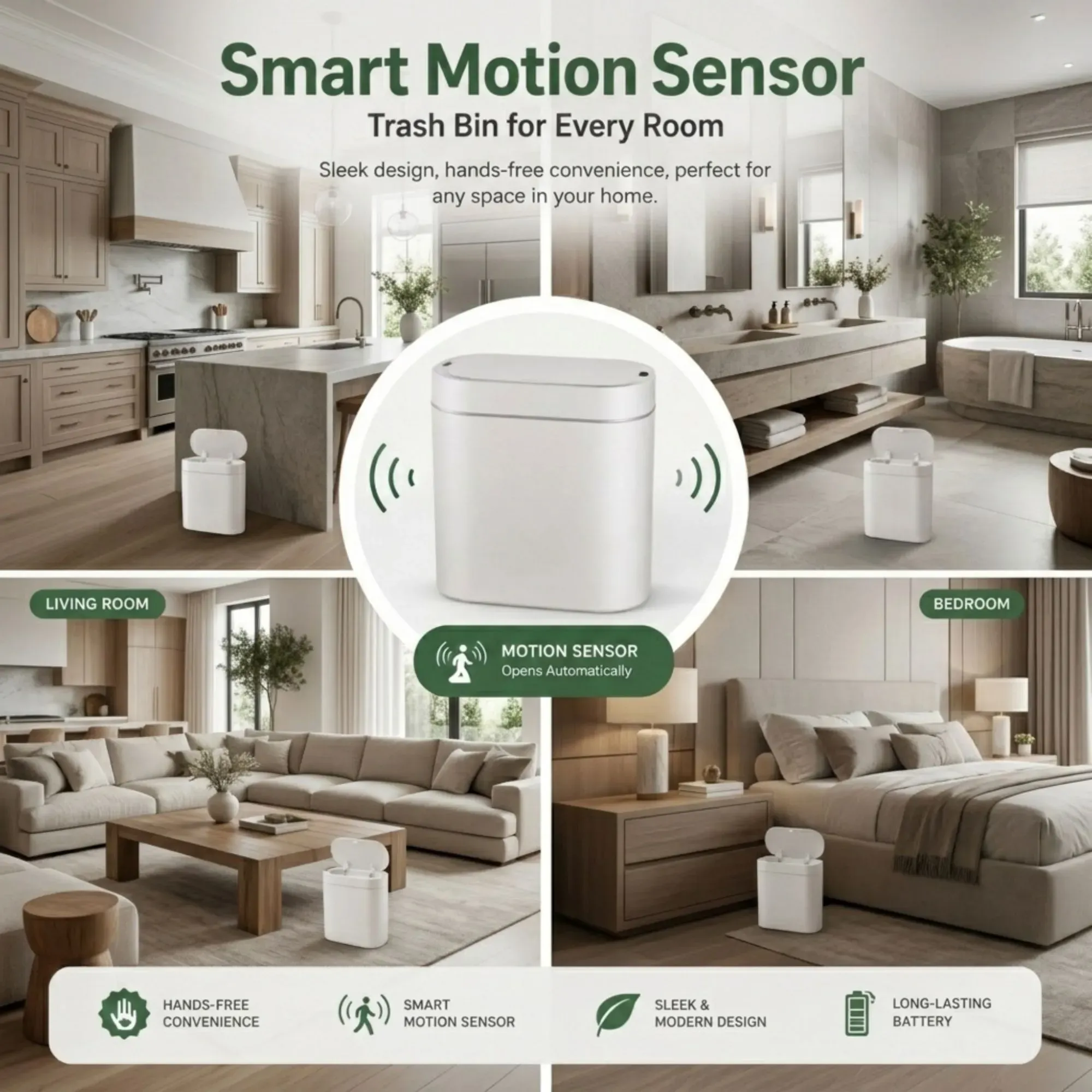 CARLA HOME 7L Automatic Trash Bin with Lid, Motion Sensor Garbage Can White view 6